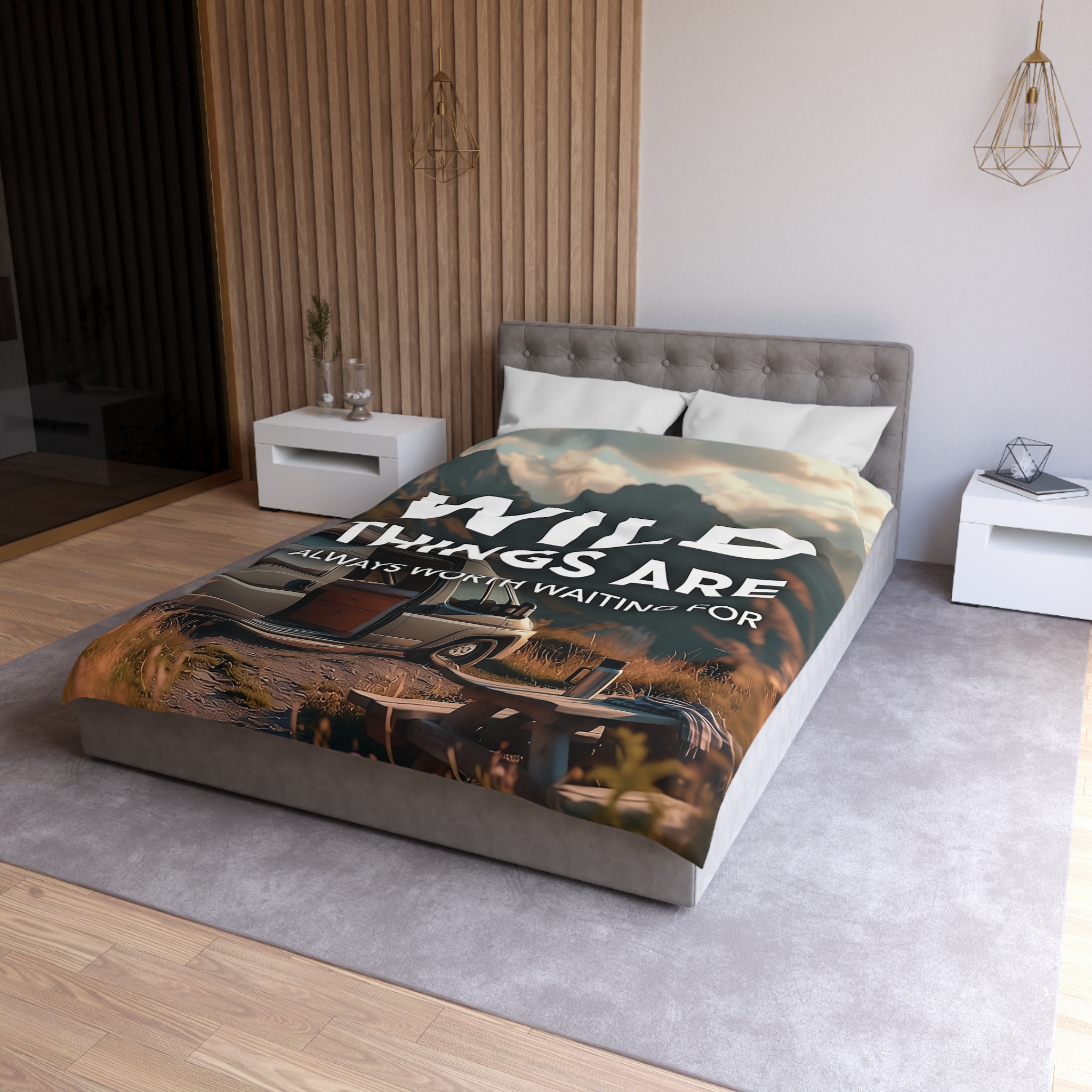 Duvet Cover — "Wild Things Are Always Worth Waiting For" Scenic Camper Bedroom Decor