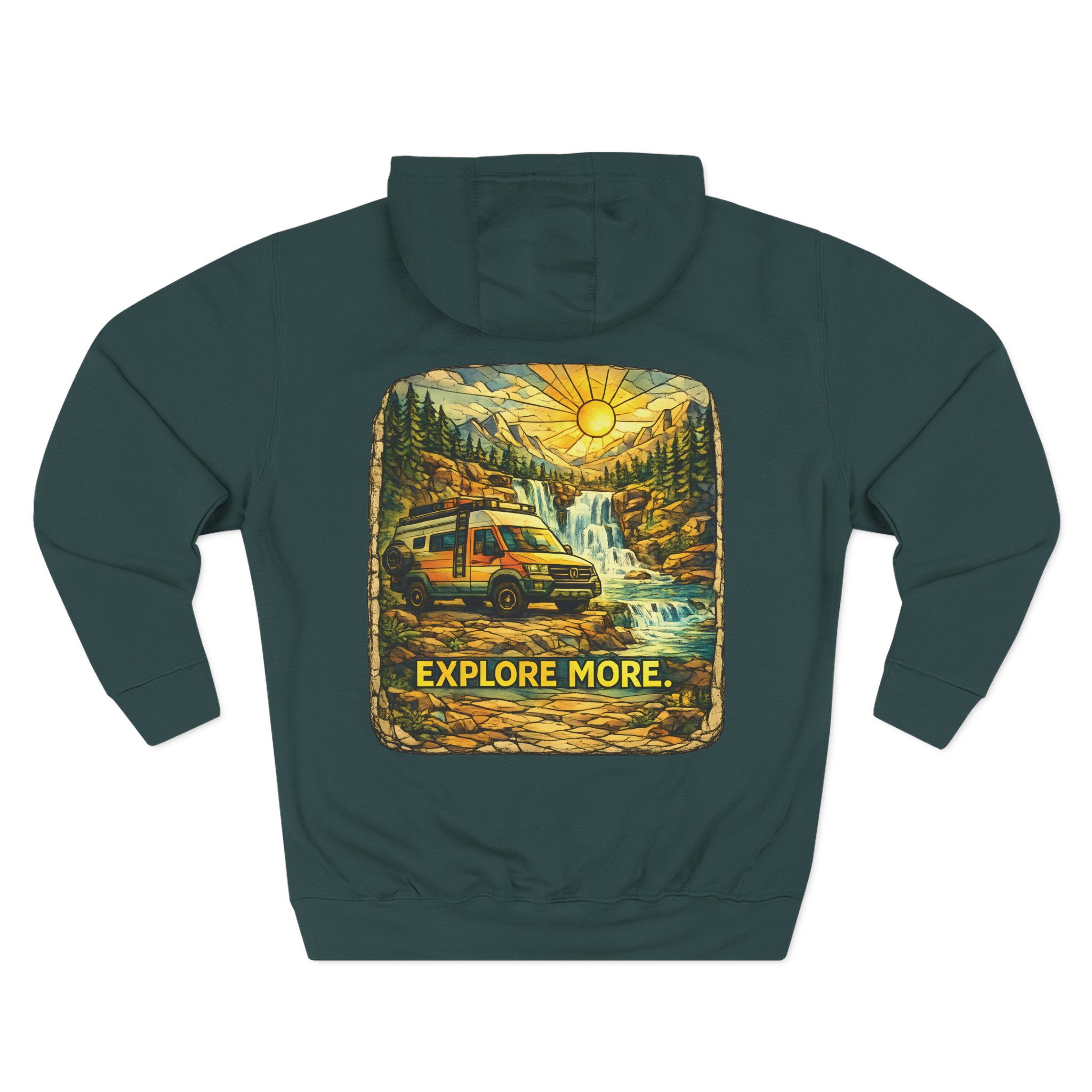 Three-Panel Fleece Hoodie - "Explore More" Design Cubic-Line