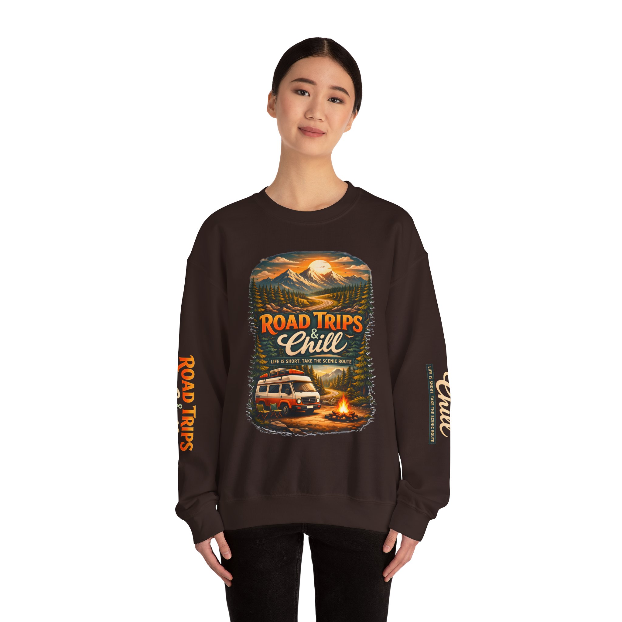 17608886762922497233_2048.jpeg Unisex Heavy Blend™ Crewneck Sweatshirt — "Road Trips & Chill" Design Scenic-Line