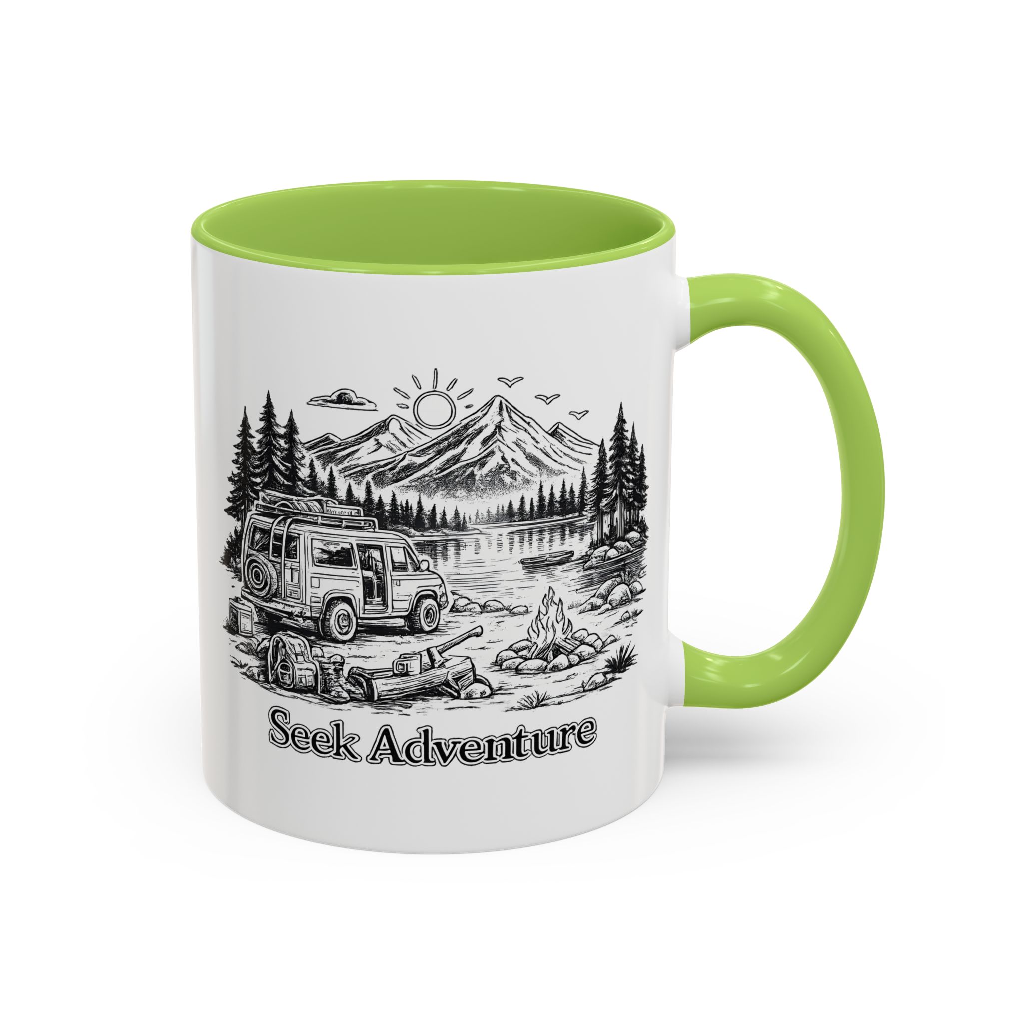 Accent Coffee Mug (11, 15oz) — "Seek Adventure" Design Minimal-Line