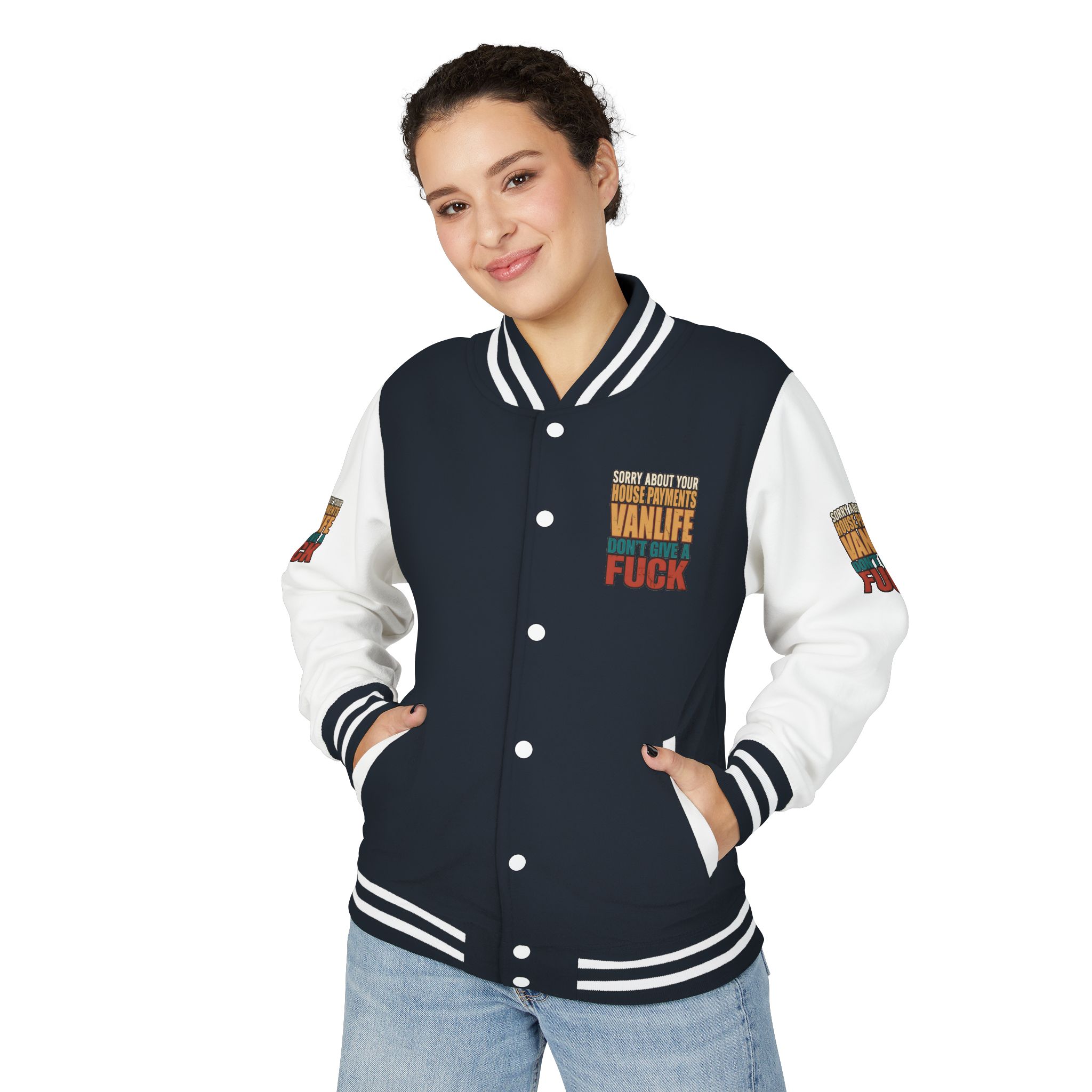 Unisex Heavyweight Letterman Jacket — "Sorry About Your House Payments" Design F**K-Line
