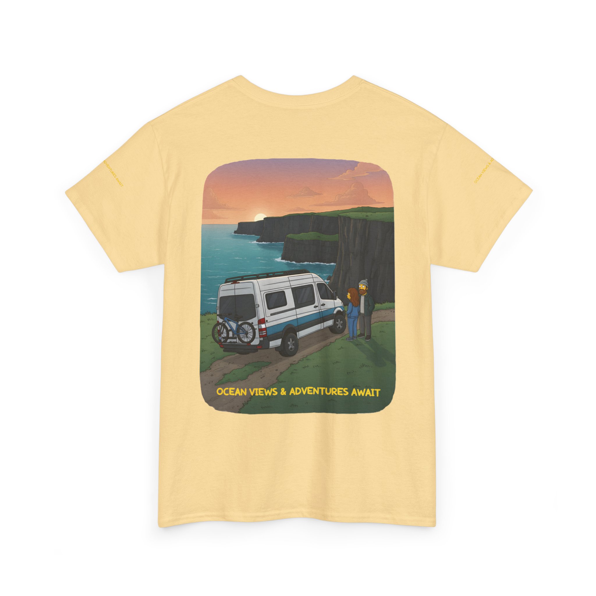 Unisex Heavy Cotton Tee — "Ocean Views-Adventures Awaits" Design Sitcom-Line