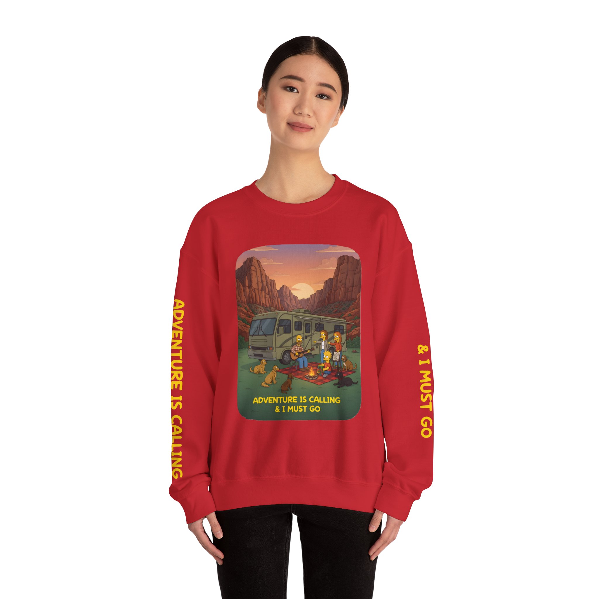 Unisex Heavy Blend™ Crewneck Sweatshirt — "Adventure Is Calling-I Must Go" Design Sitcom-Line