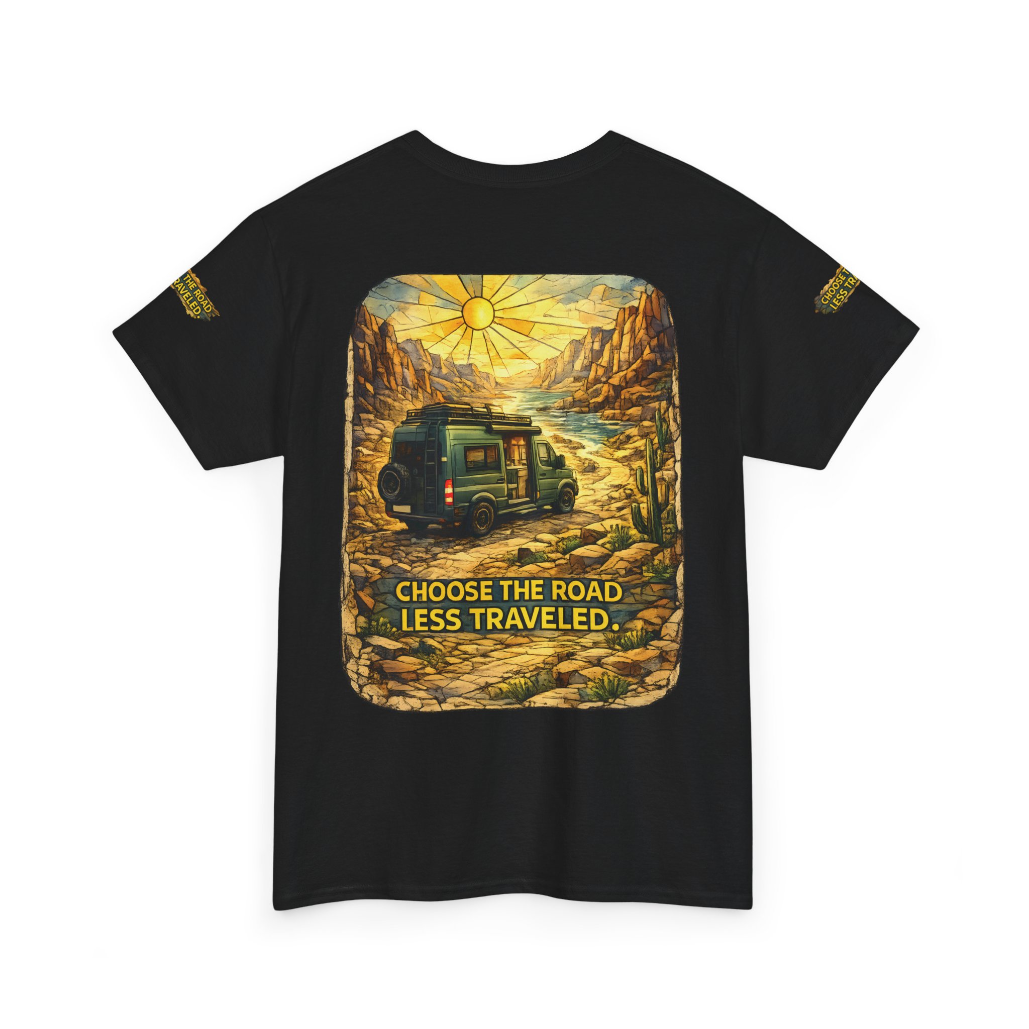 Unisex Heavy Cotton Tee — "Choose The Road Less Traveled" Design Cubic-Line