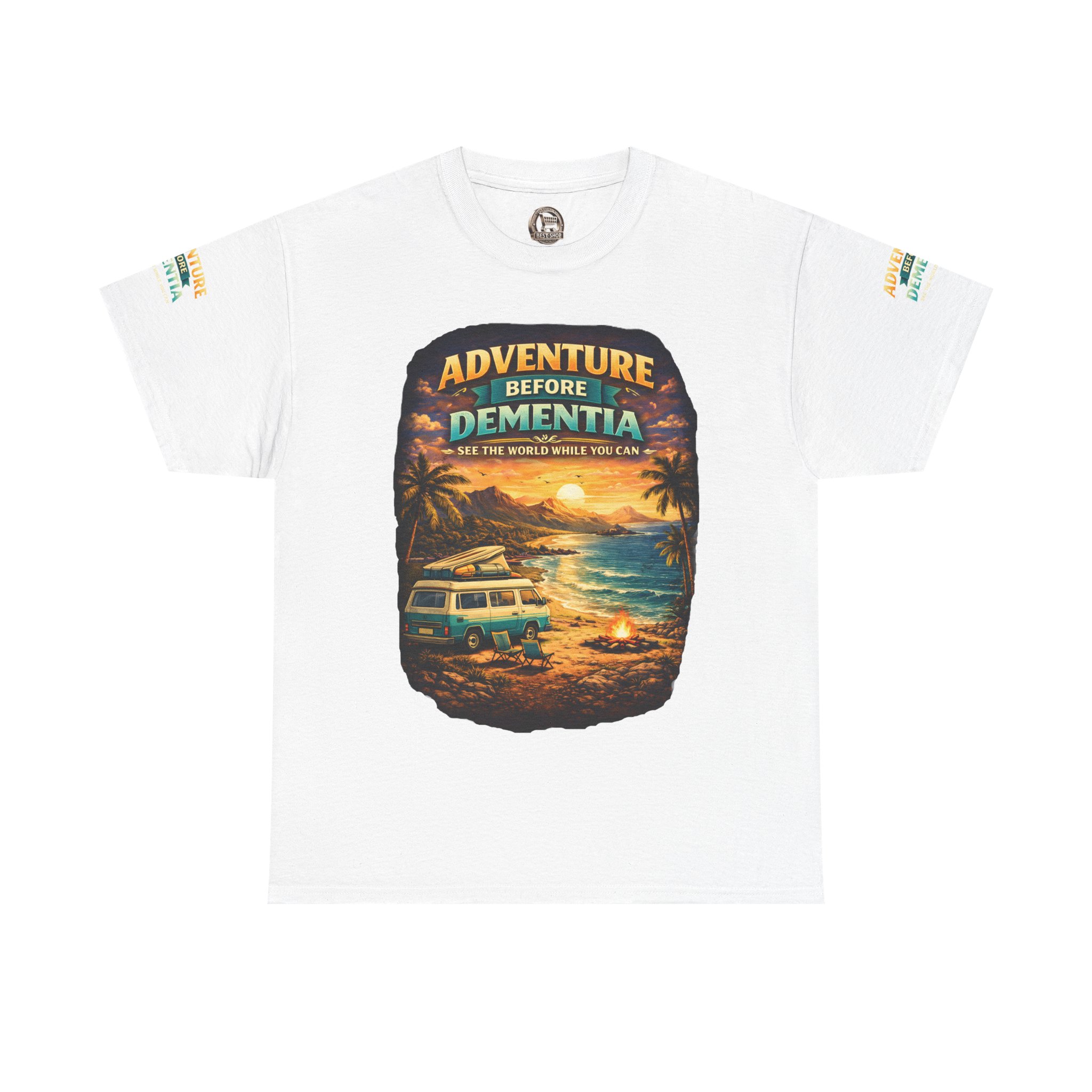 Unisex Heavy Cotton Tee — "Adventure Before Dementia" Design Scenic-Line
