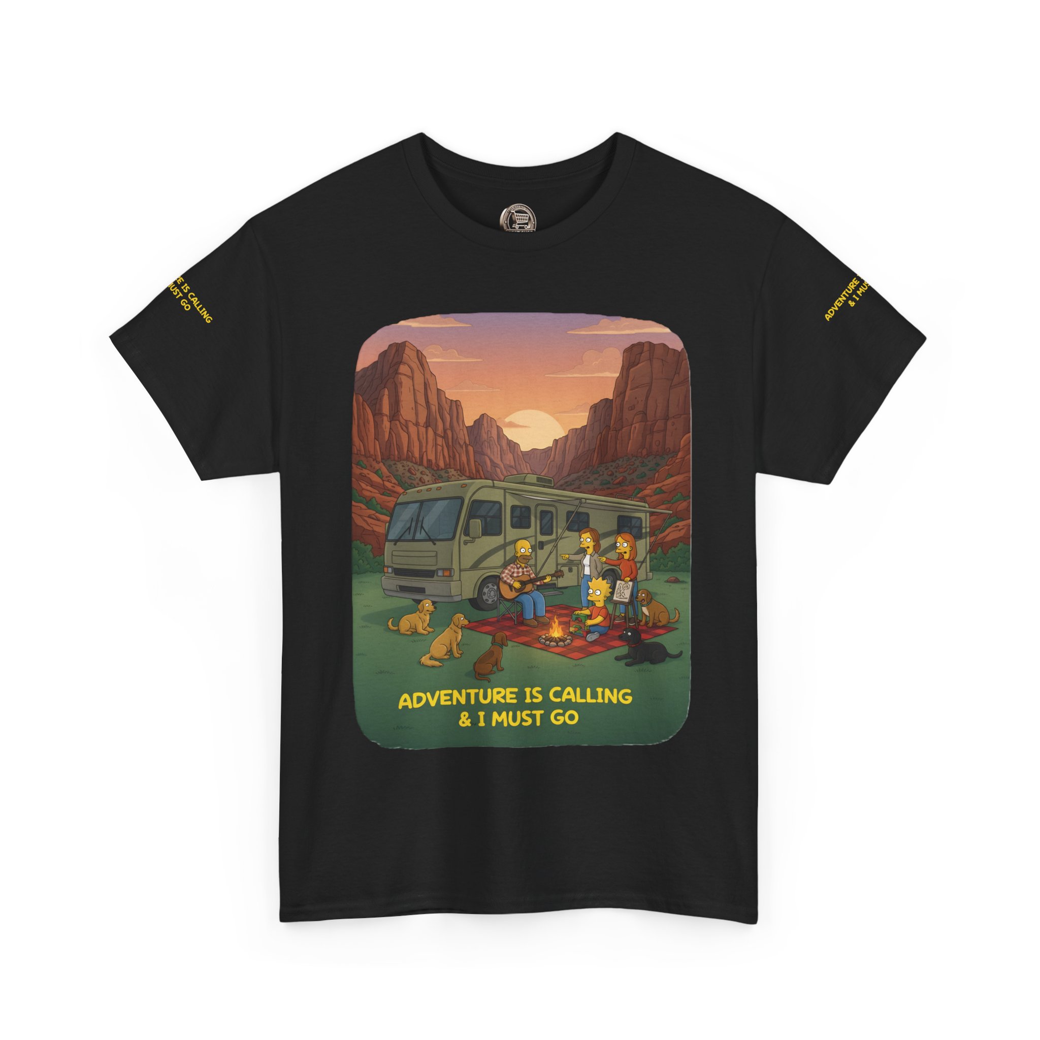 Unisex Heavy Cotton Tee — "Adventure Is Calling-I Must Go" Design Sitcom-Line