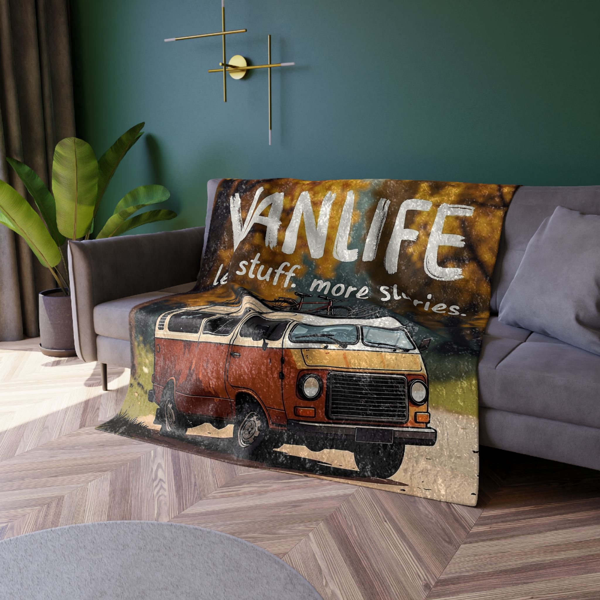 Crushed Velvet Blanket — "Vanlife  Less Stuff, More Stories" Cozy Camper Throw