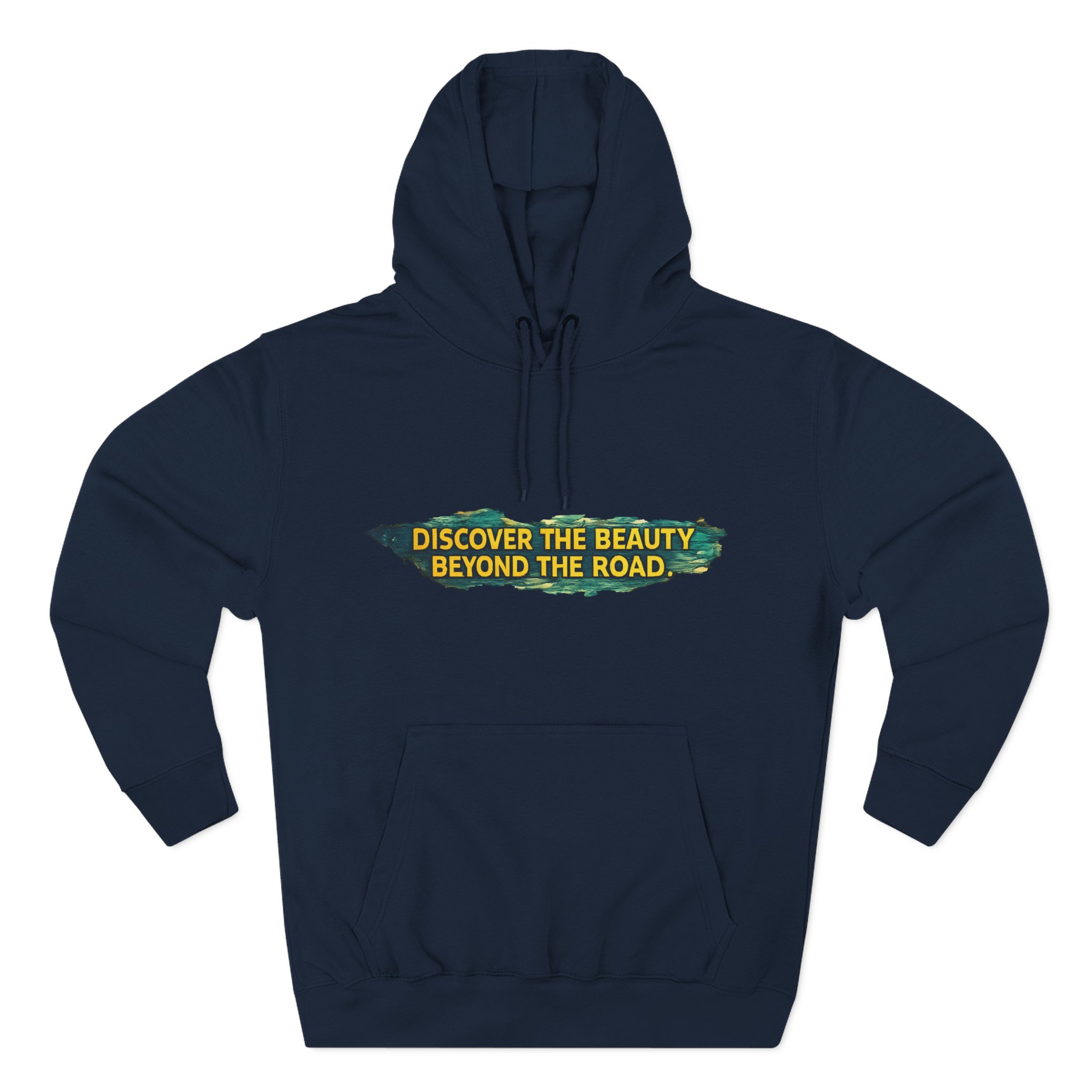 Three-Panel Fleece Hoodie - "Discover The Bieuty Beyond The Road" Design Cubic-Line