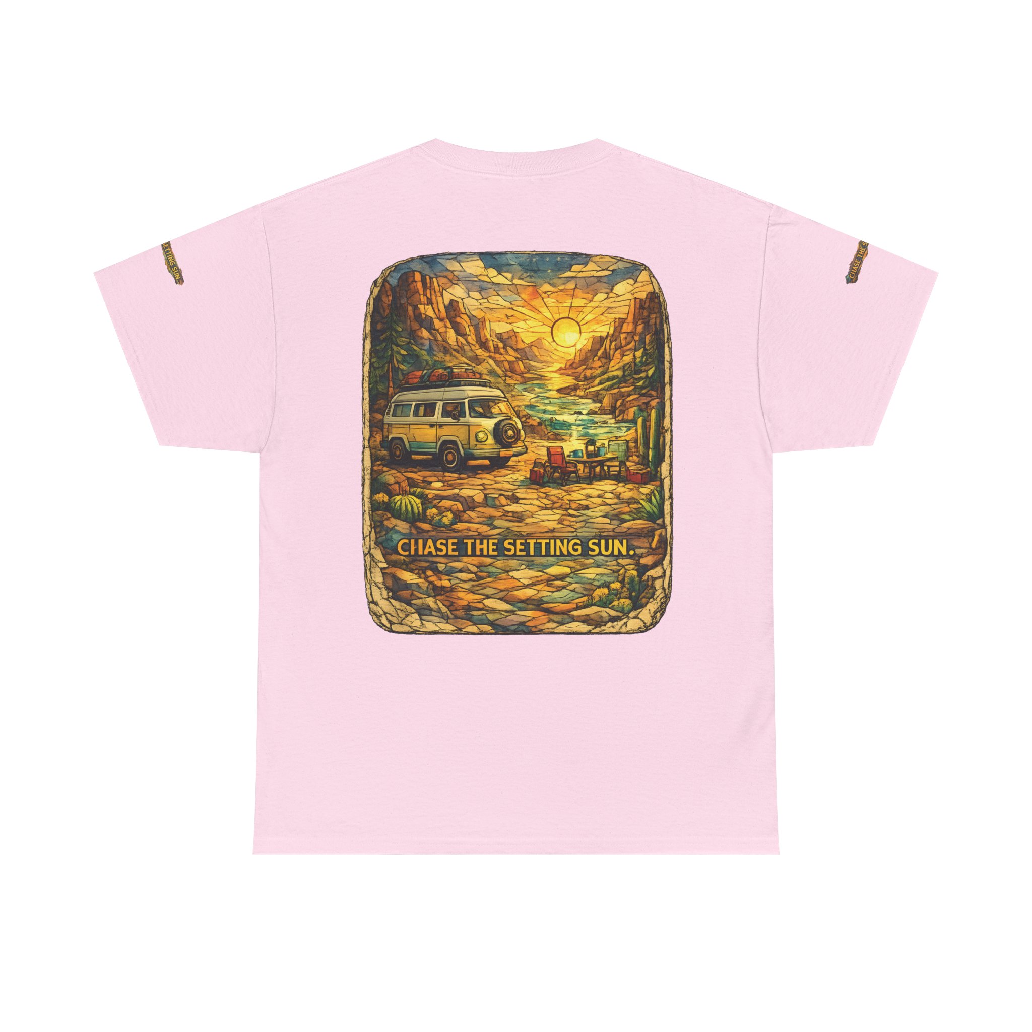 Unisex Heavy Cotton Tee — "Chase The Settings Sun" Design Cubic-Line