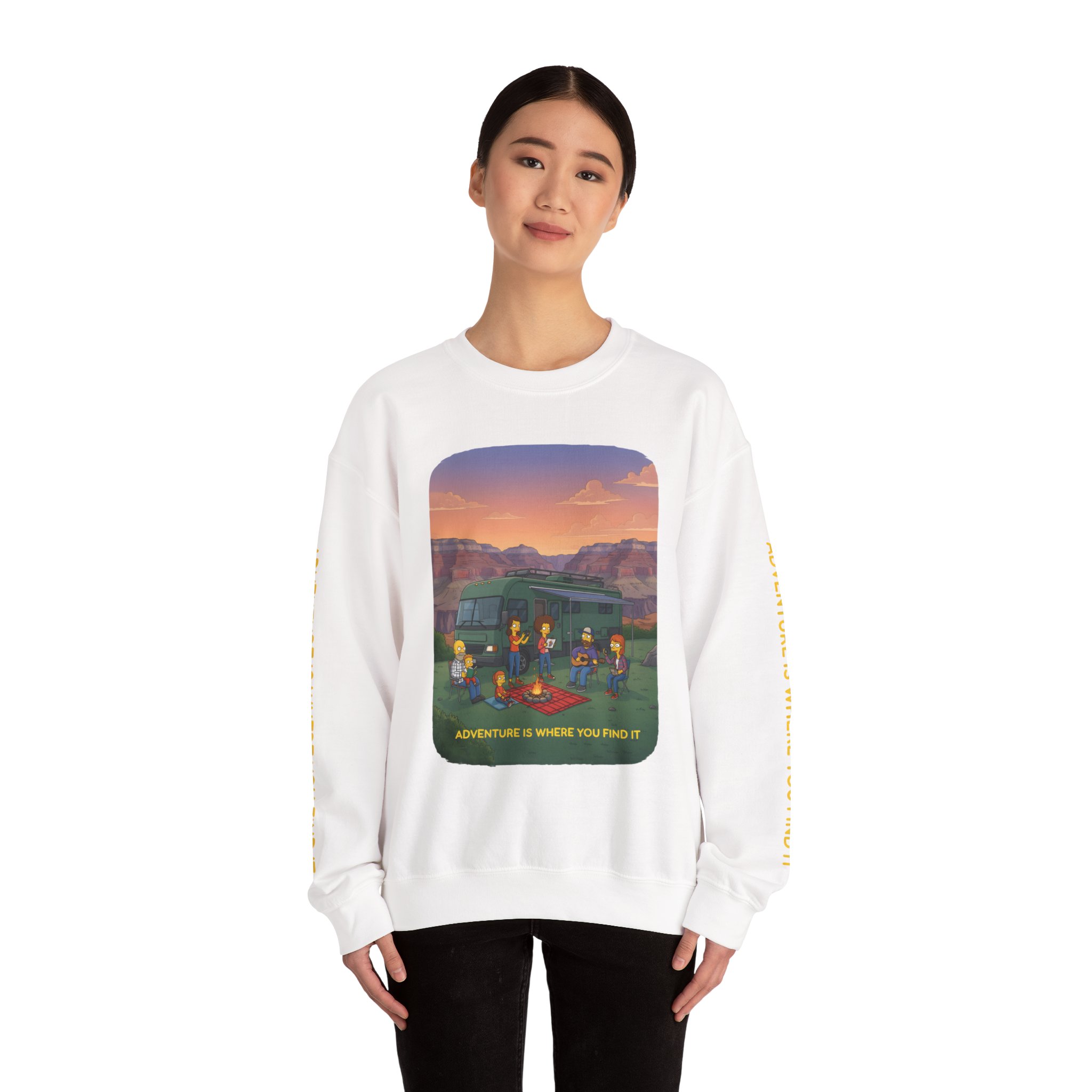 Unisex Heavy Blend™ Crewneck Sweatshirt — "Adventure Is Where You Find It" Design Sitcom-Line