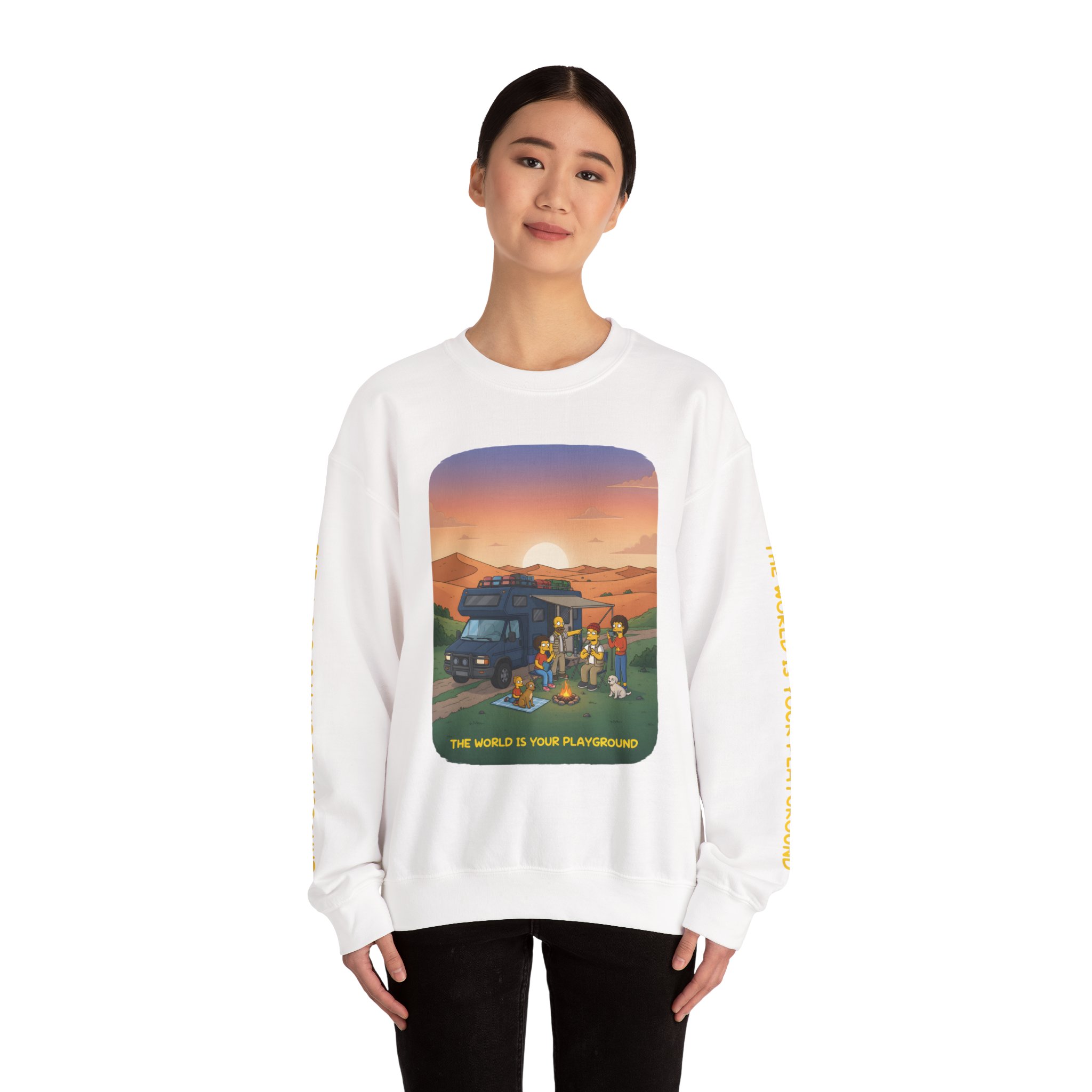 Unisex Heavy Blend™ Crewneck Sweatshirt — "The World Is Your playground" Design Sitcom-Line
