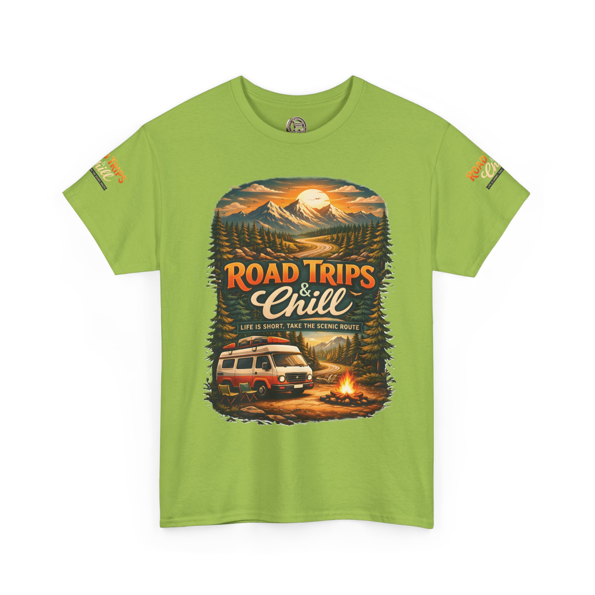 Unisex Heavy Cotton Tee — "Road Trips & Chill" Design Scenic-Line