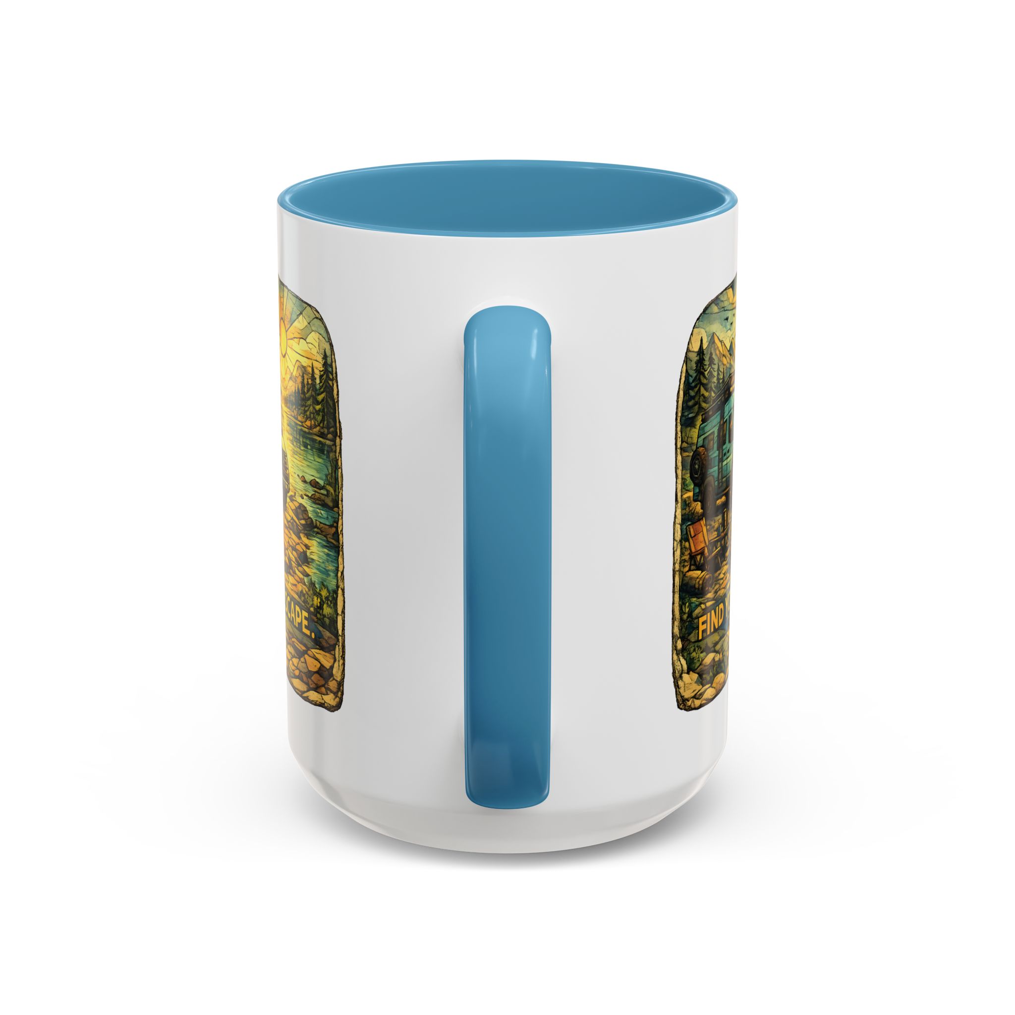 17637656587983323385_2048.jpeg Accent Coffee Mug (11, 15oz) — "Find Your Escape" Design Cubic-Line