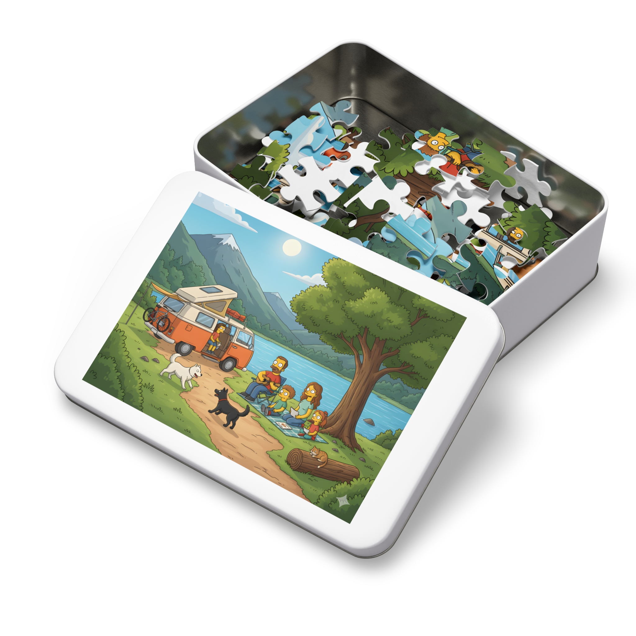 Jigsaw Puzzle with Tin — Scenic Campervan Lake