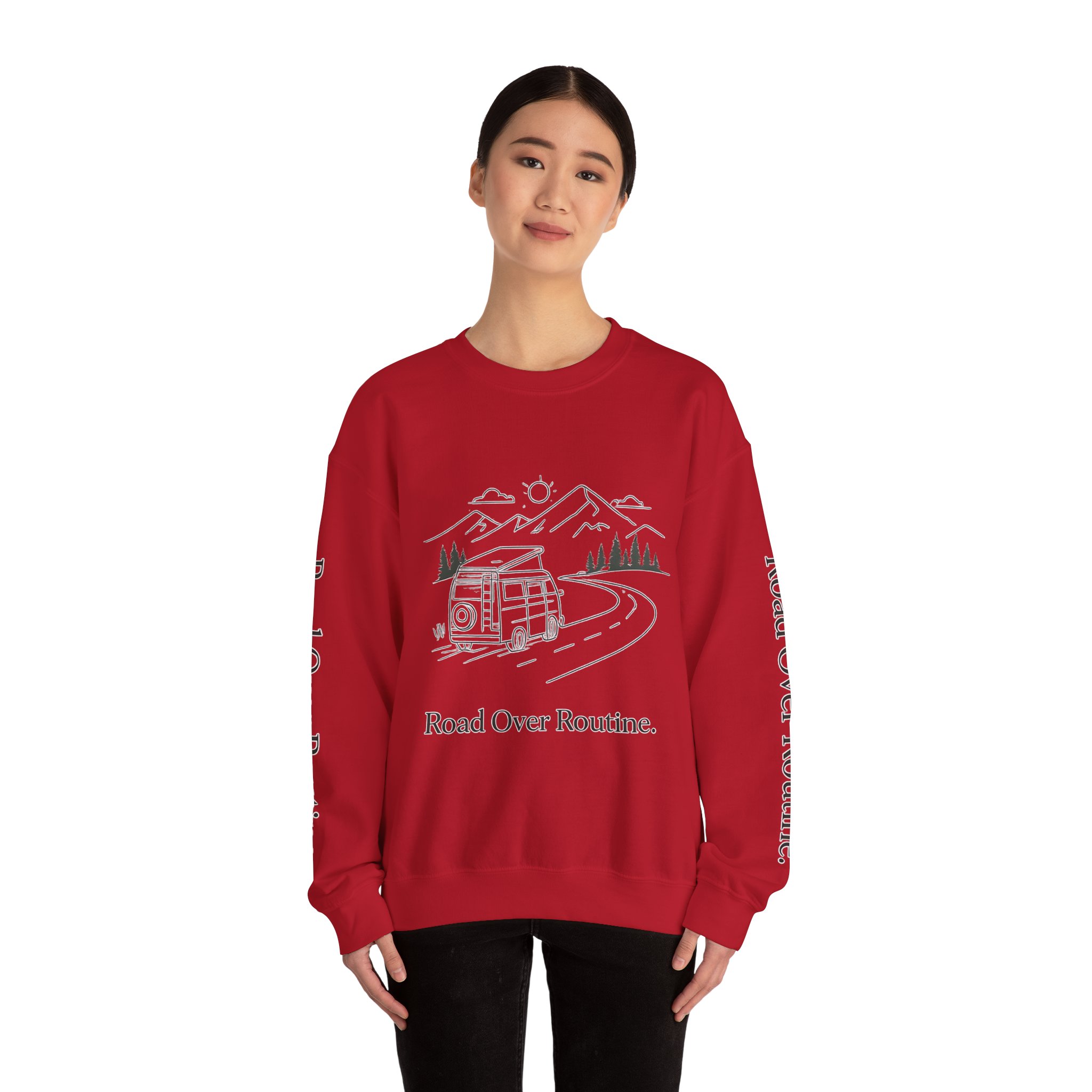 Unisex Heavy Blend™ Crewneck Sweatshirt — "Road Over Routine" Design Minimal-Line