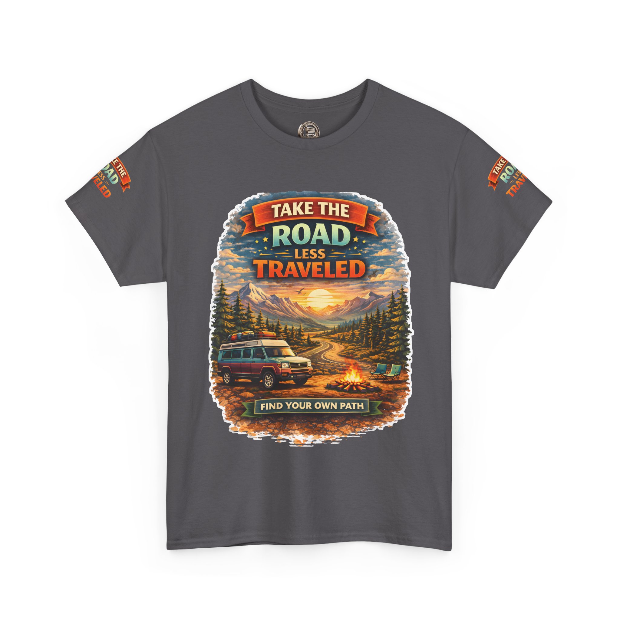 Unisex Heavy Cotton Tee — "Take The Road Less Traveled" Design Scenic-Line