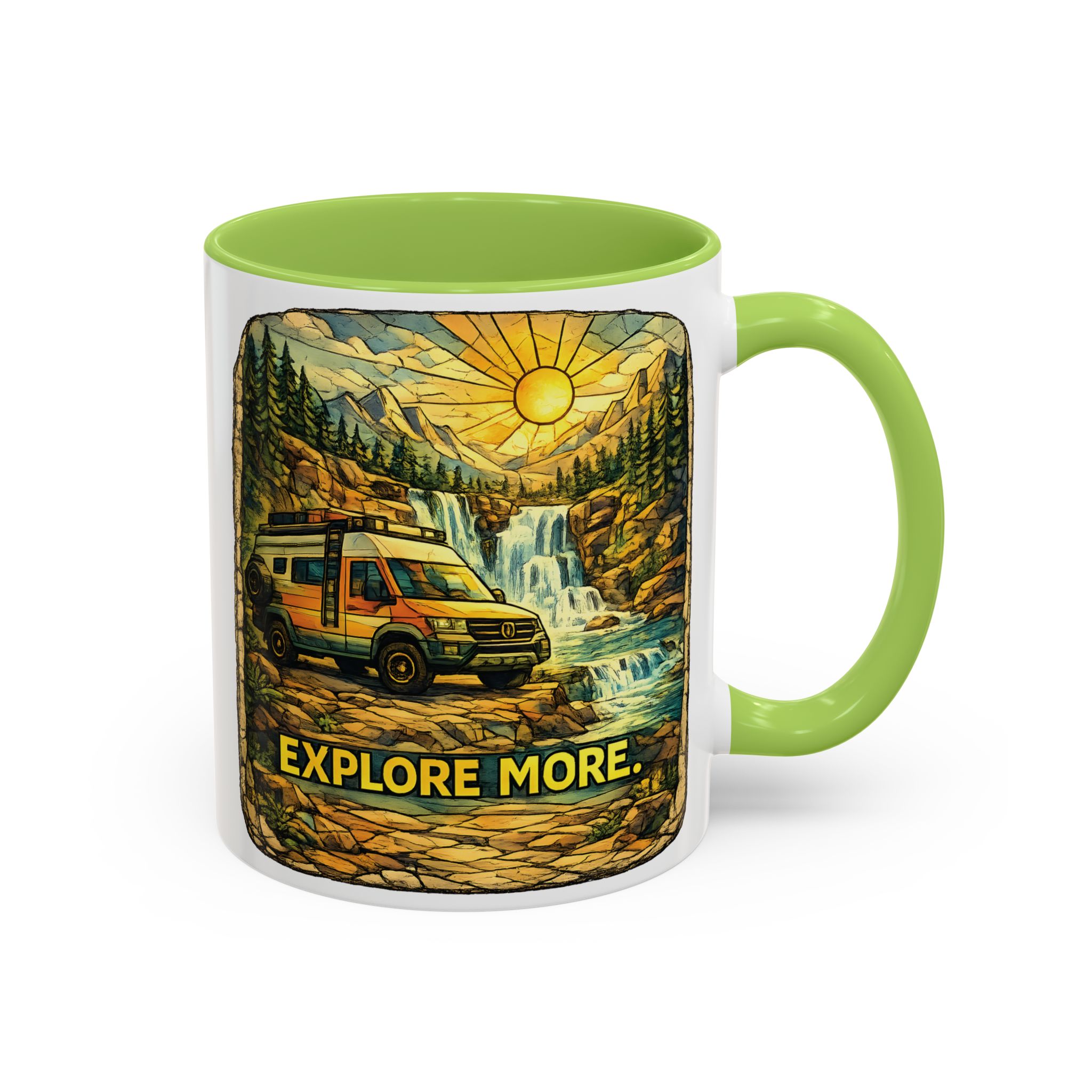 Accent Coffee Mug (11, 15oz) — "Explore More" Design Cubic-Line