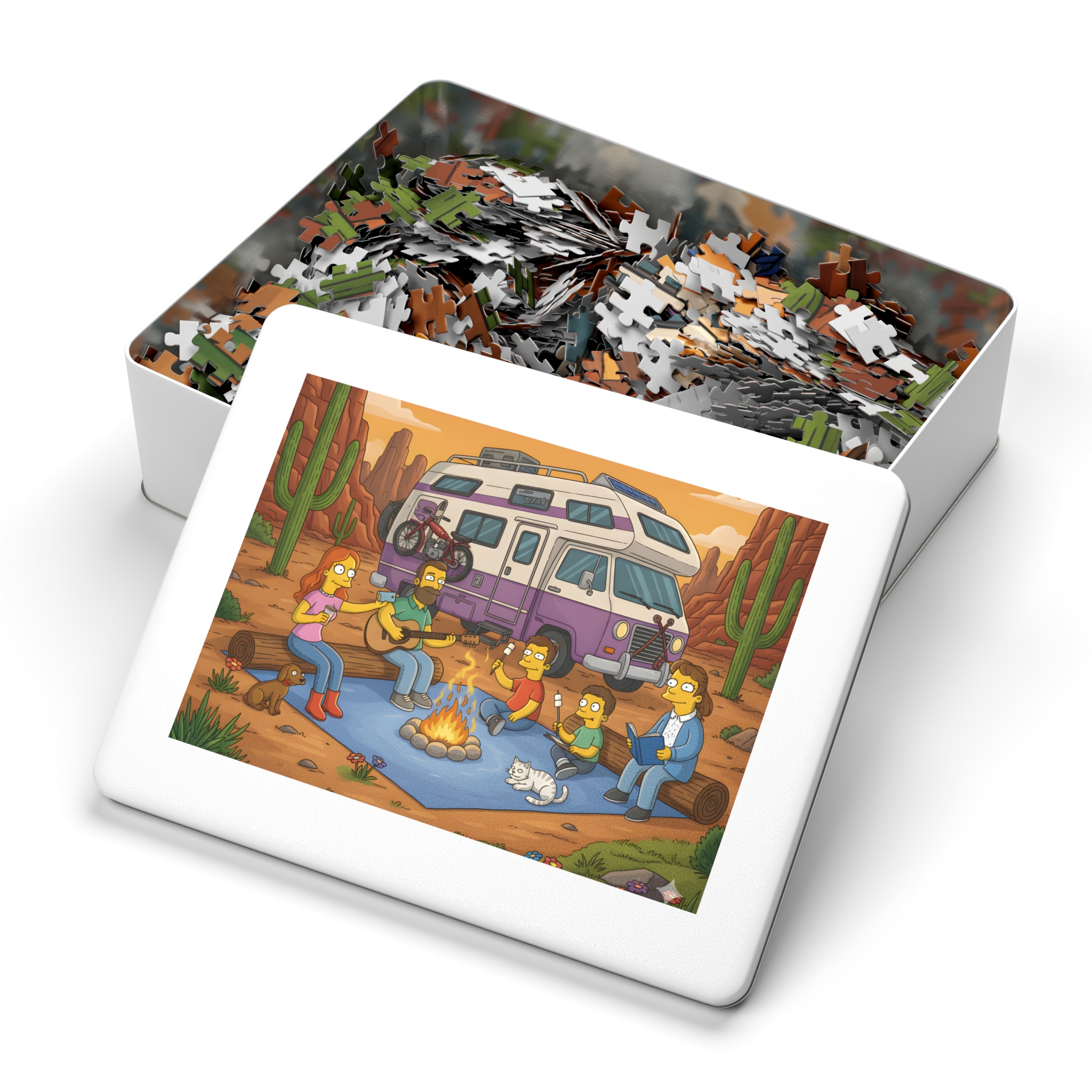 Jigsaw Puzzle with Tin – RV Campfire Design