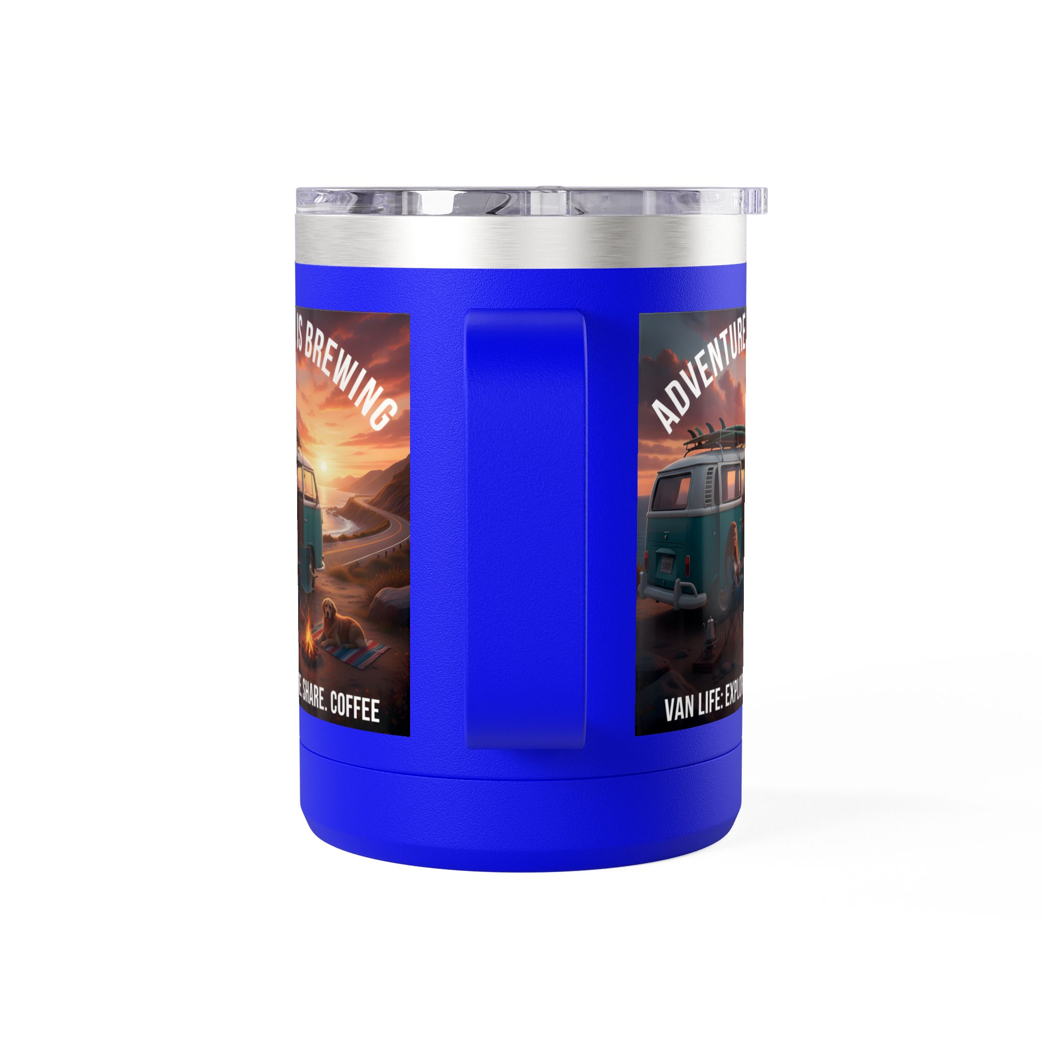 Coffee Mug Tumbler, 15oz-- "Adventure Is Brewing"