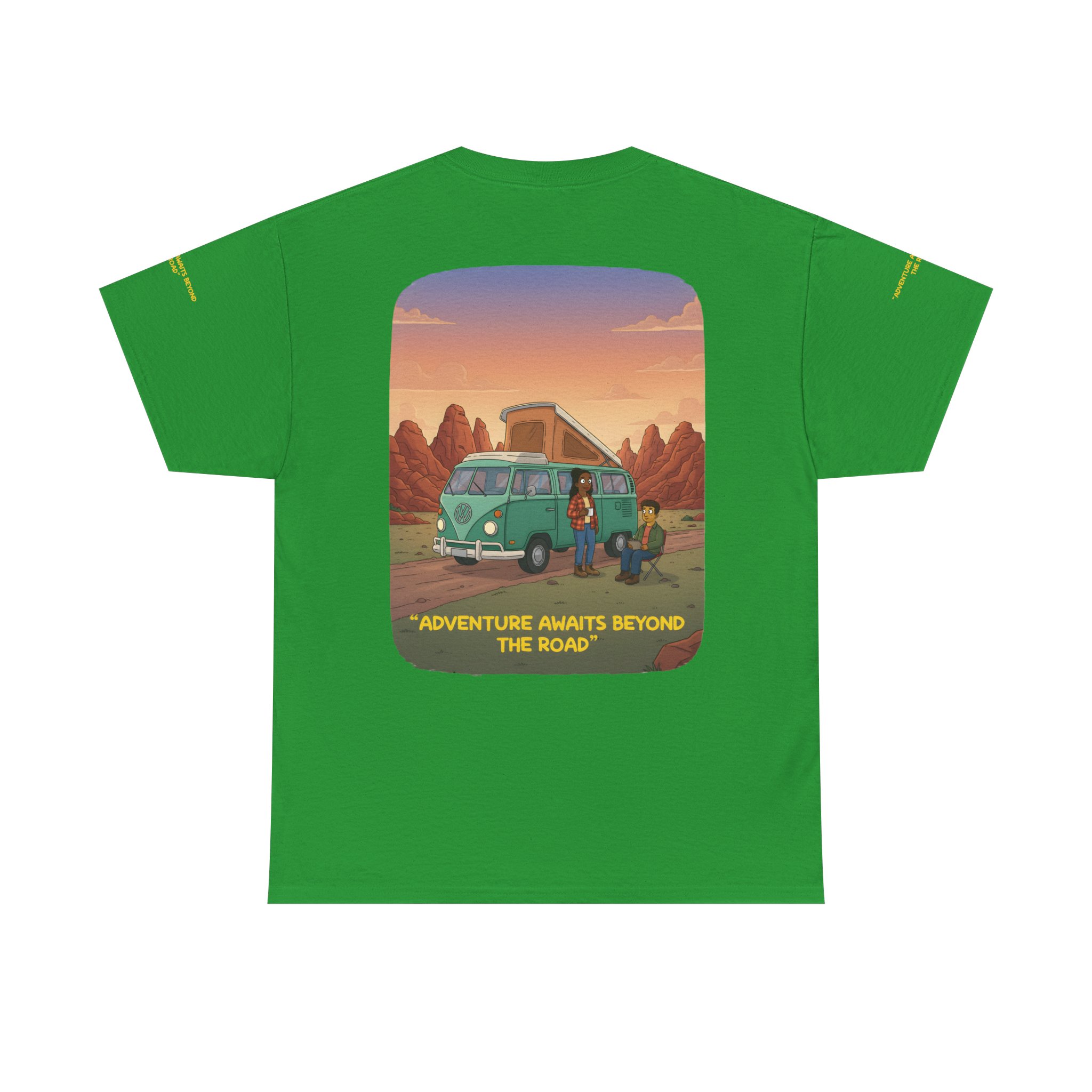Unisex Heavy Cotton Tee — "Adventure Awaits Beyond The Road" Design Sitcom-Line