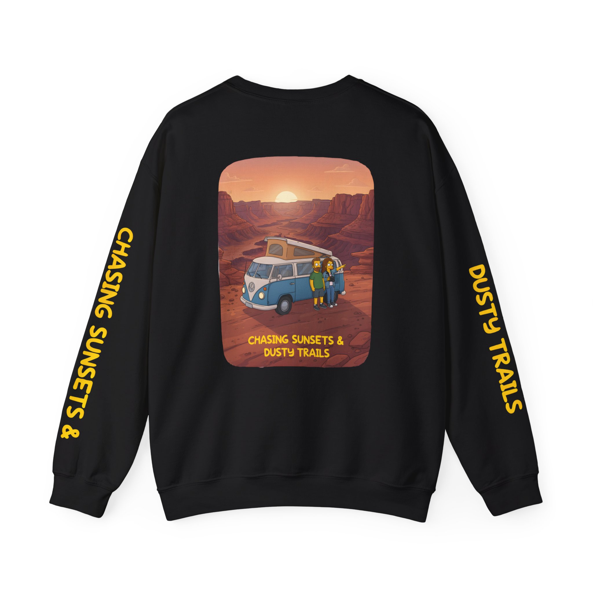 Unisex Heavy Blend™ Crewneck Sweatshirt — "Chasing Sunsets And Dusty Trails" Design Sitcom-Line