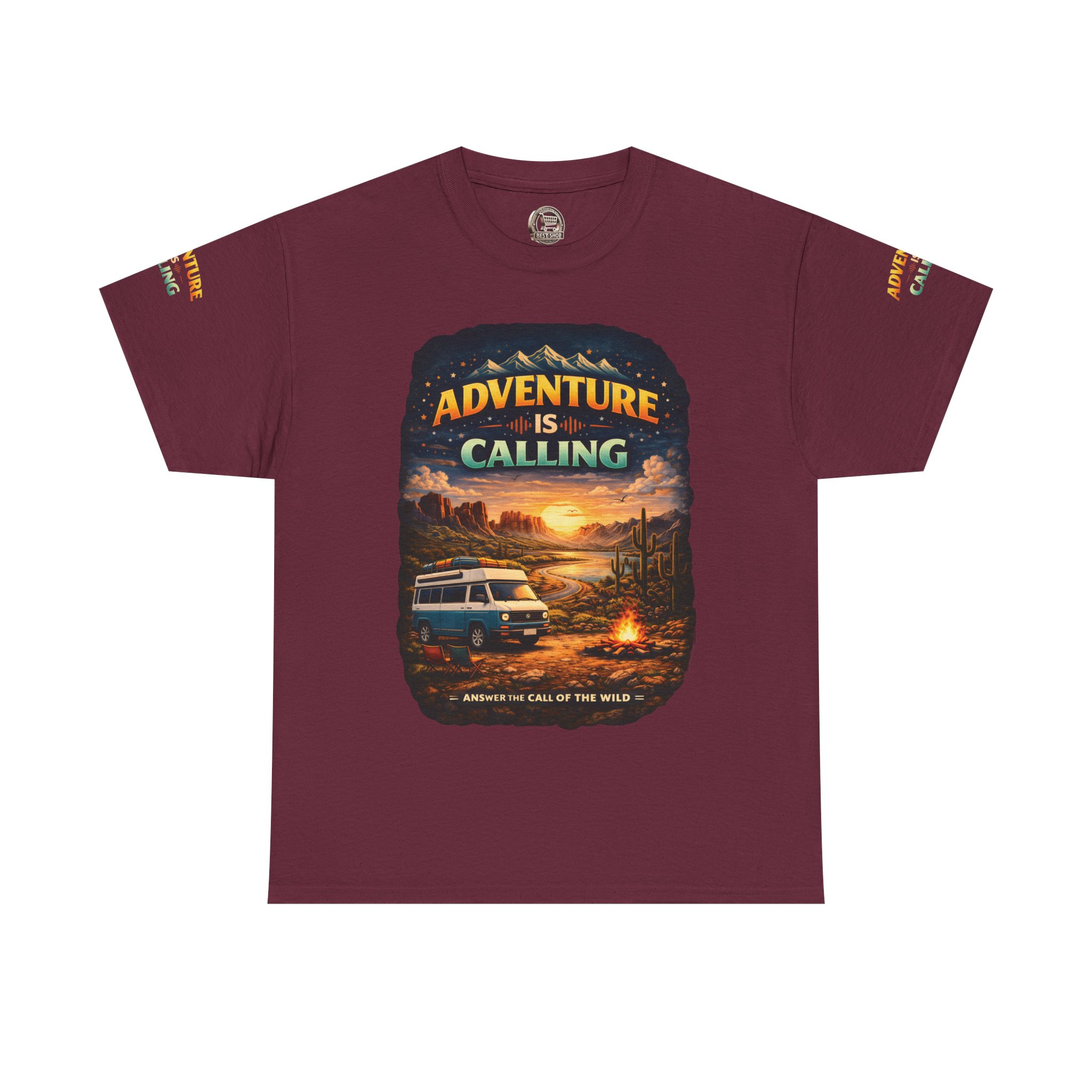 Unisex Heavy Cotton Tee — "Adventure Is Calling" Design Scenic-Line