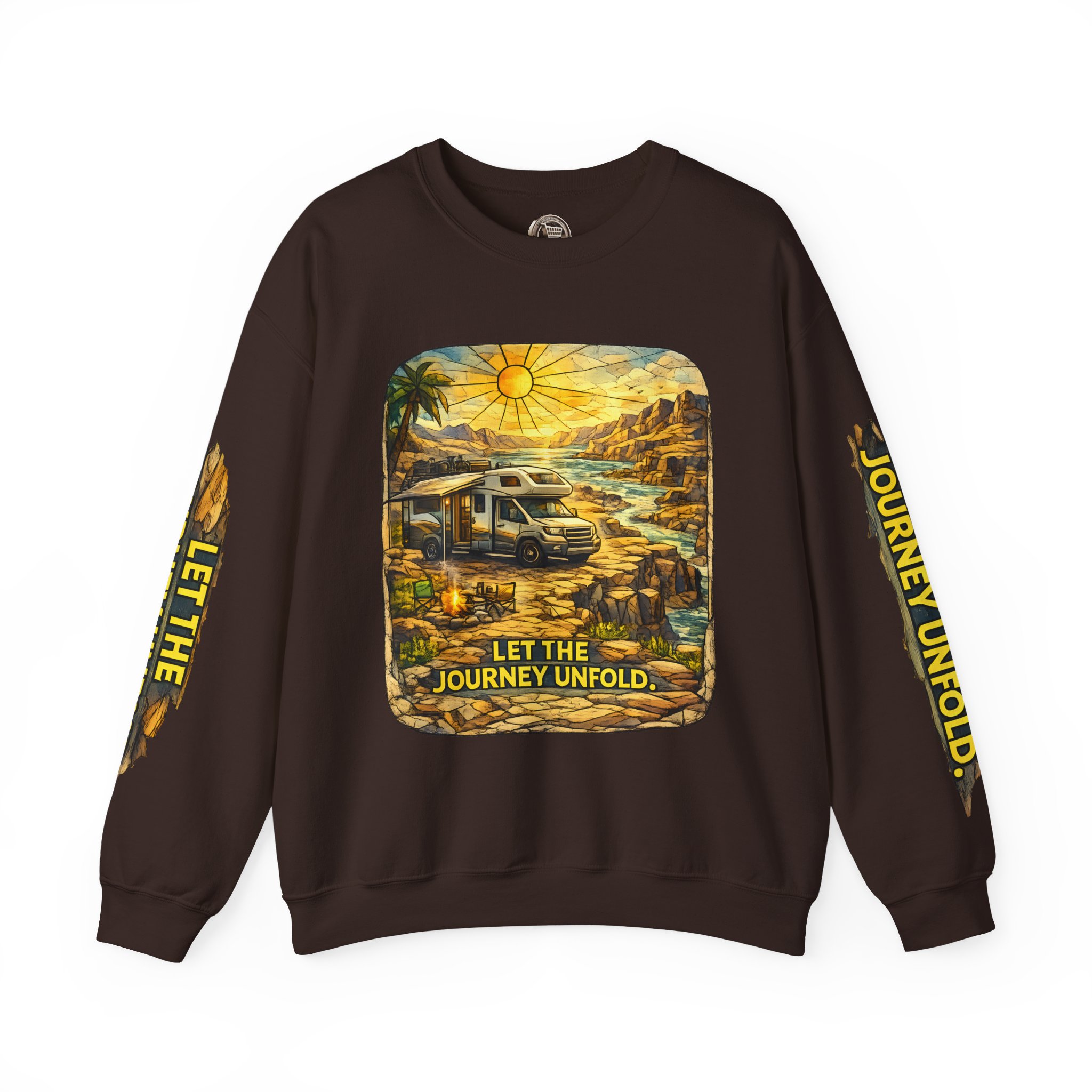 Unisex Heavy Blend™ Crewneck Sweatshirt — "Let The Journey Unfold" Design Cubic-Line