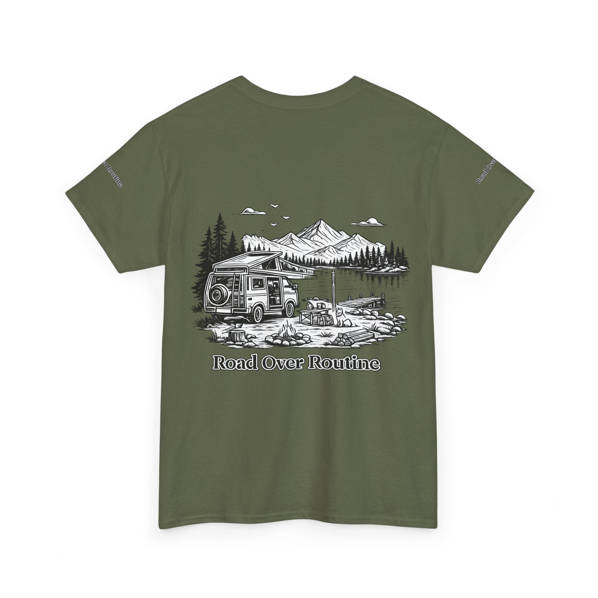 Unisex Heavy Cotton Tee — "Road Over Routine" Design Minimal-Line