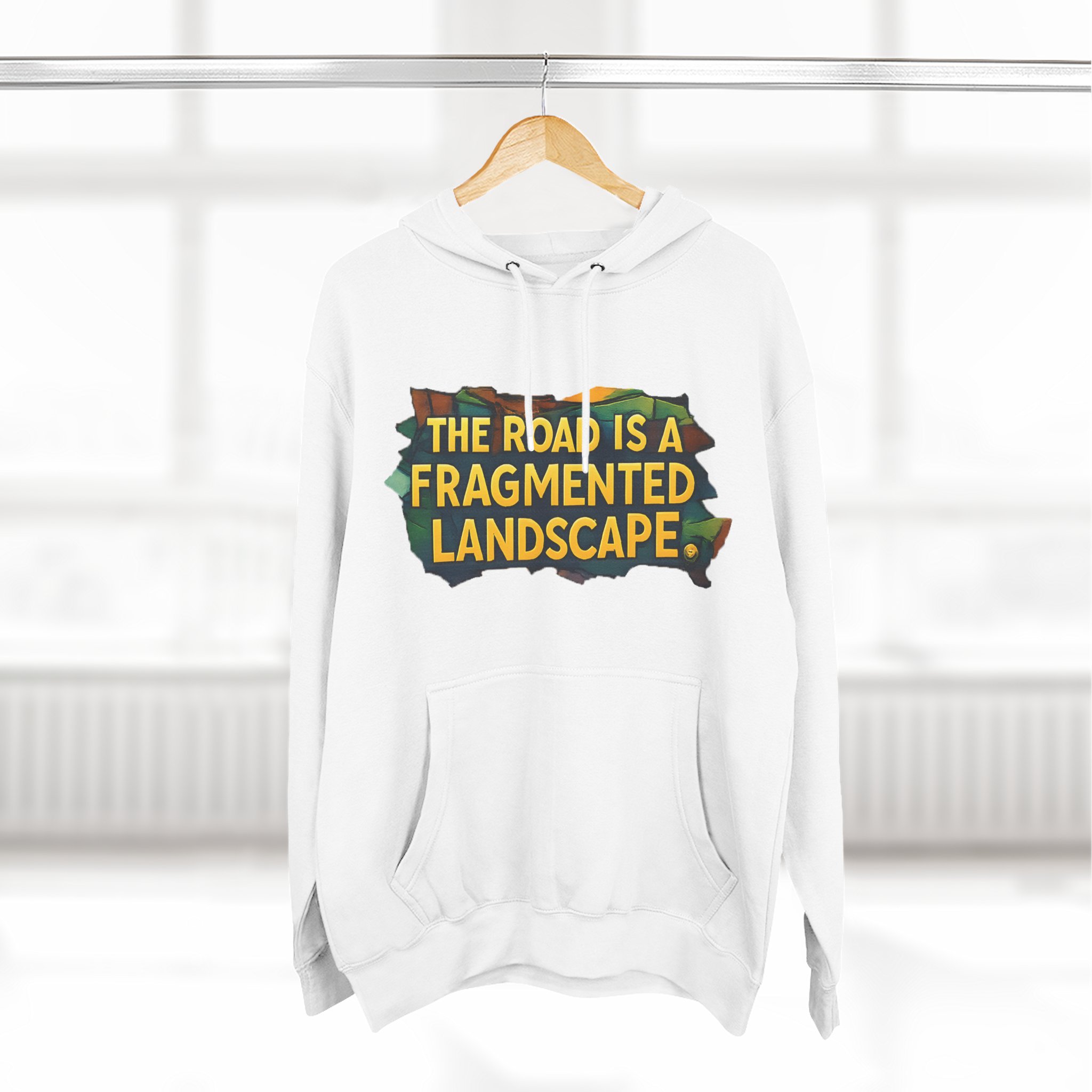 Three-Panel Fleece Hoodie - "The Road Is A Fragmented Landscape" Design Cubic-Line