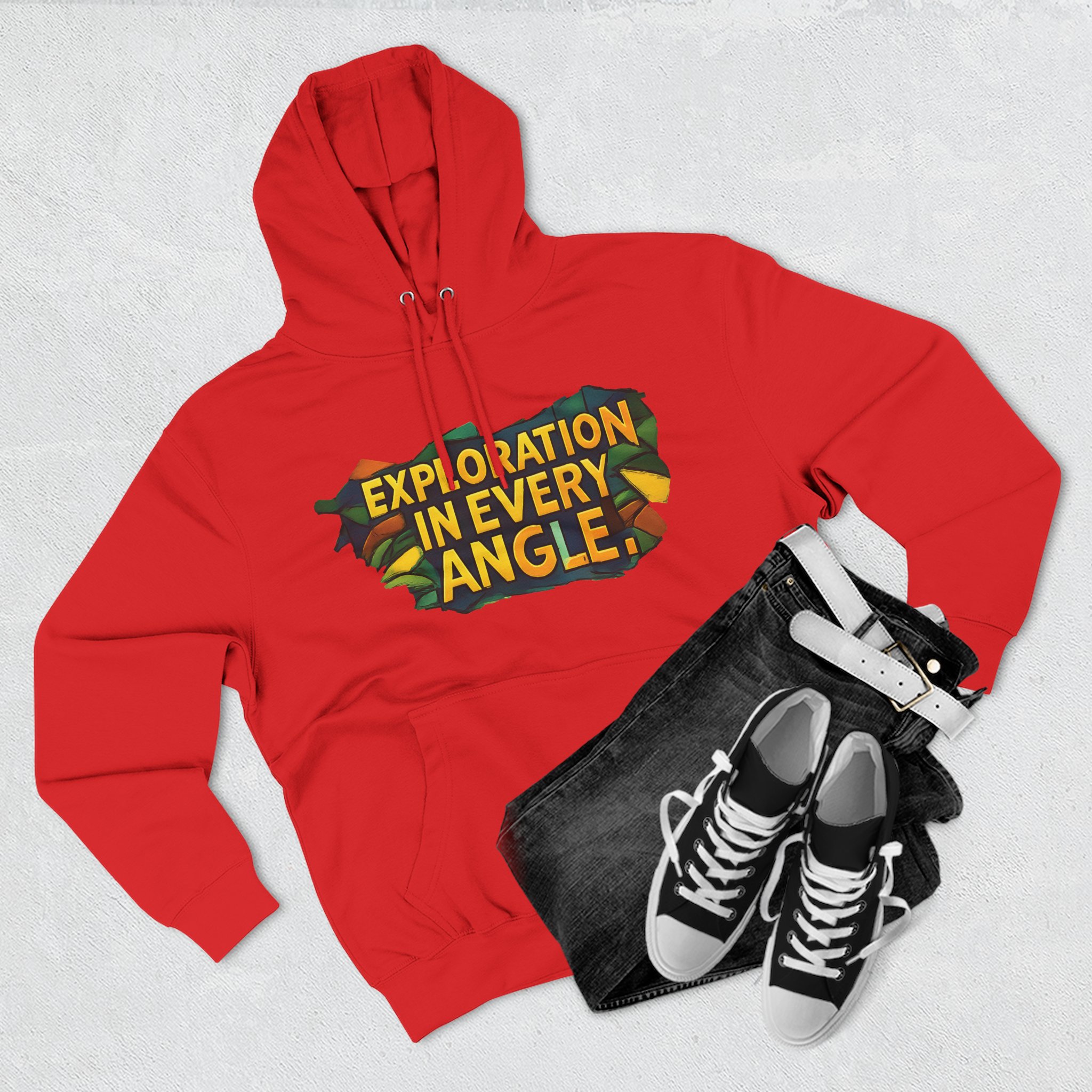 Three-Panel Fleece Hoodie - "Exploration In Every Angle" Design Cubic-Line