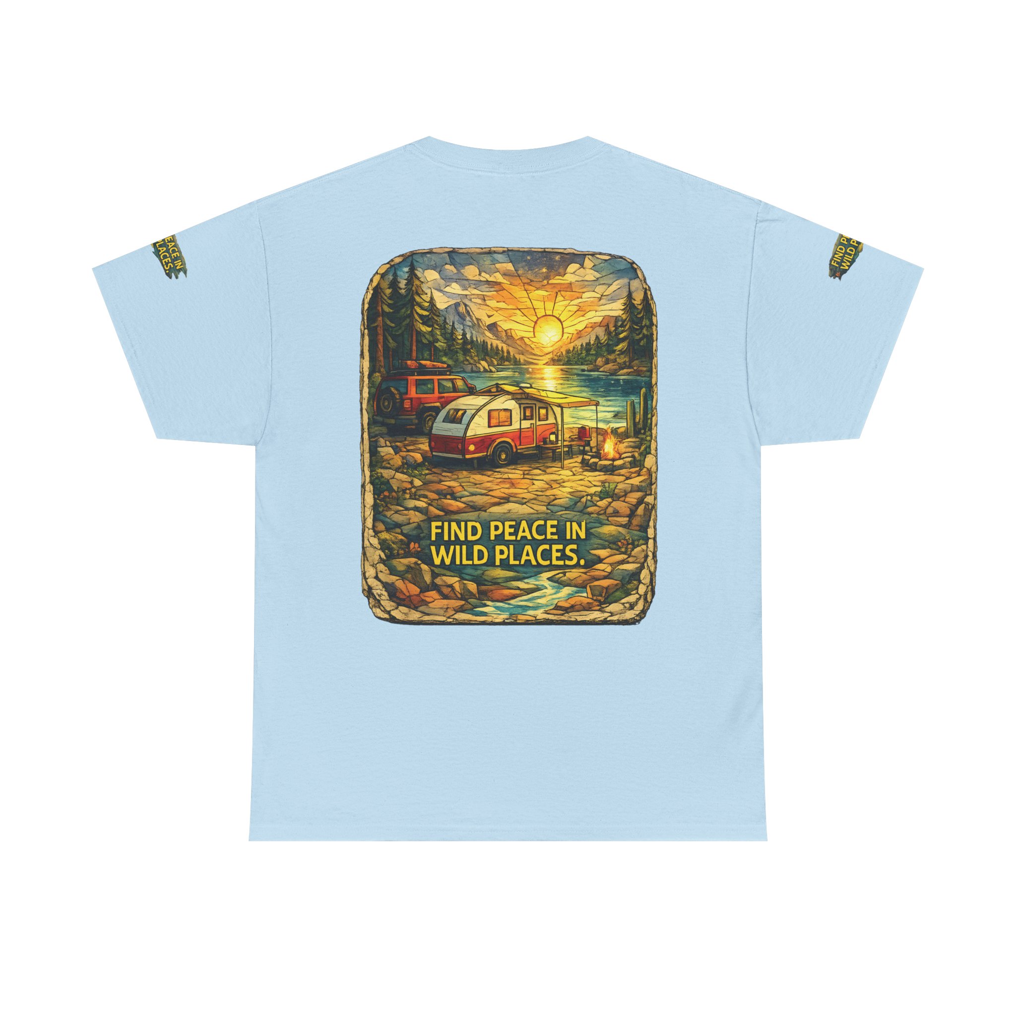 Unisex Heavy Cotton Tee — "Find Peace In Wild Places" Design Cubic-Line