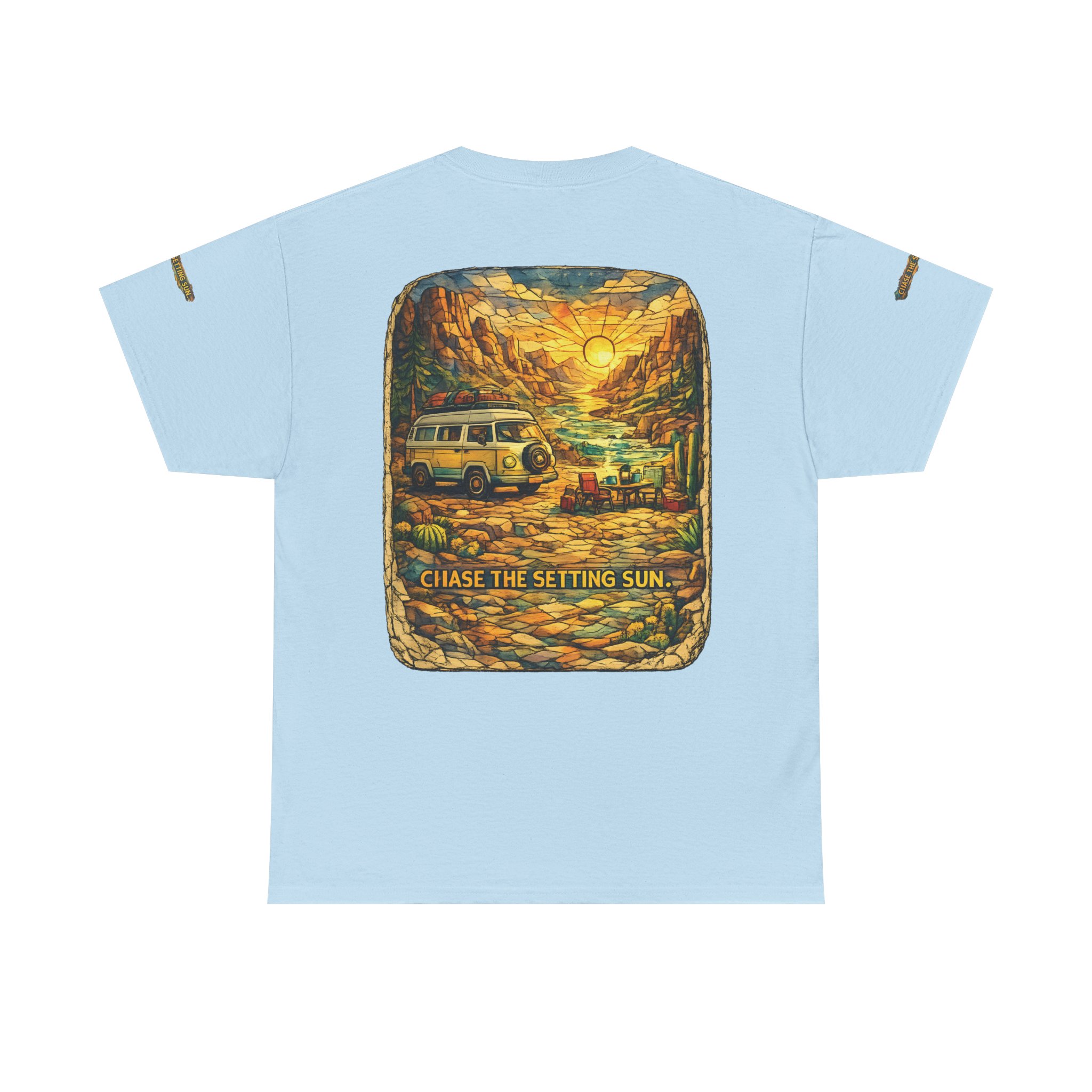 Unisex Heavy Cotton Tee — "Chase The Settings Sun" Design Cubic-Line