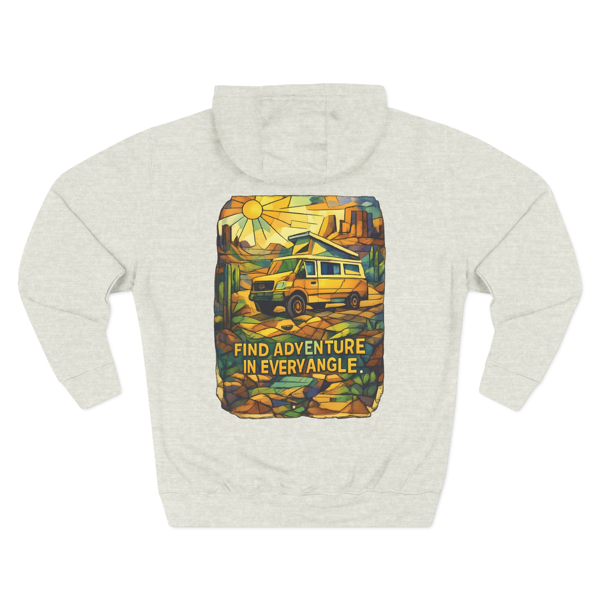 Three-Panel Fleece Hoodie - "Find Adventure In Every Corner" Design Cubic-Line