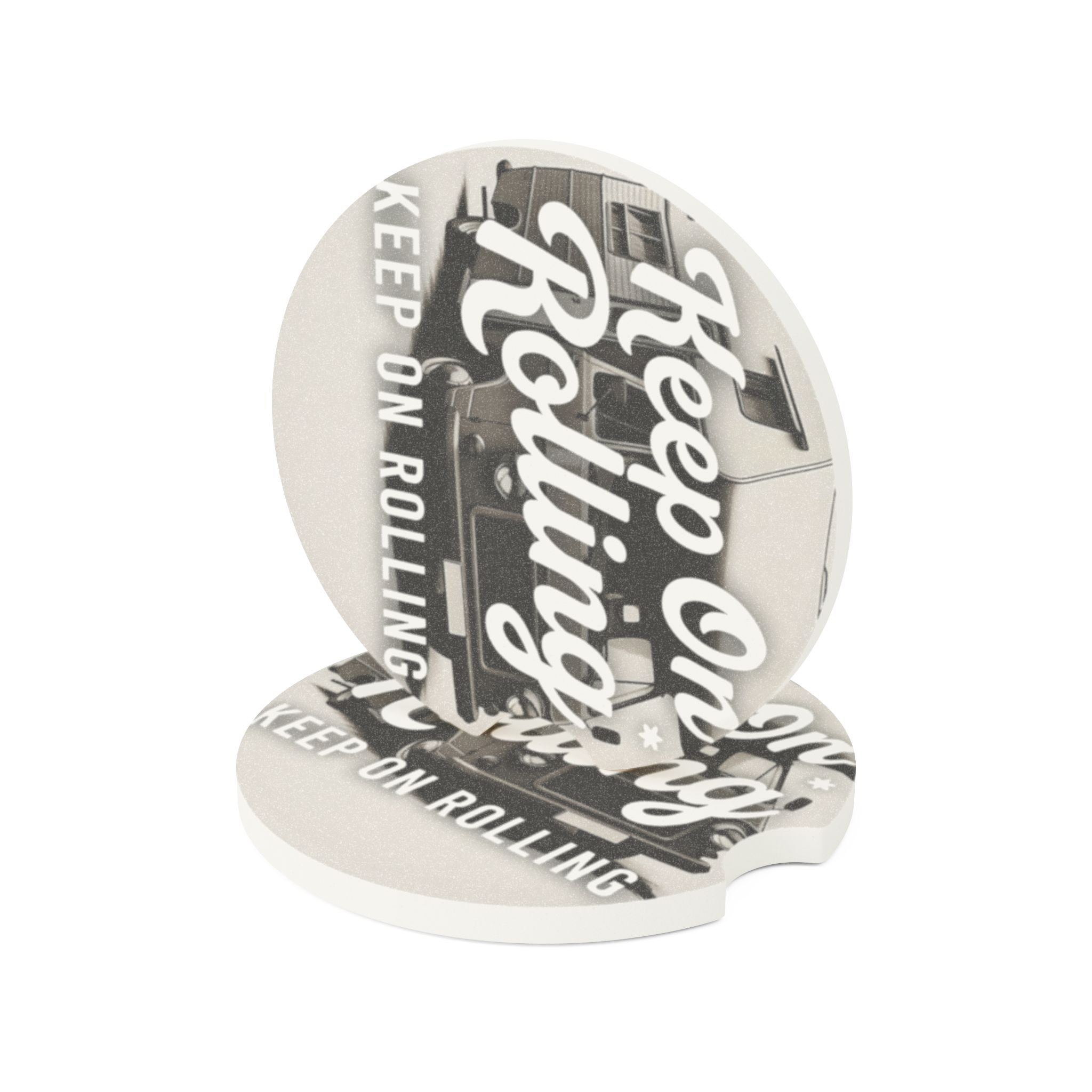 Soapstone Car Coaster — "Keep On Rolling" Retro Roadtrip Car Coaster