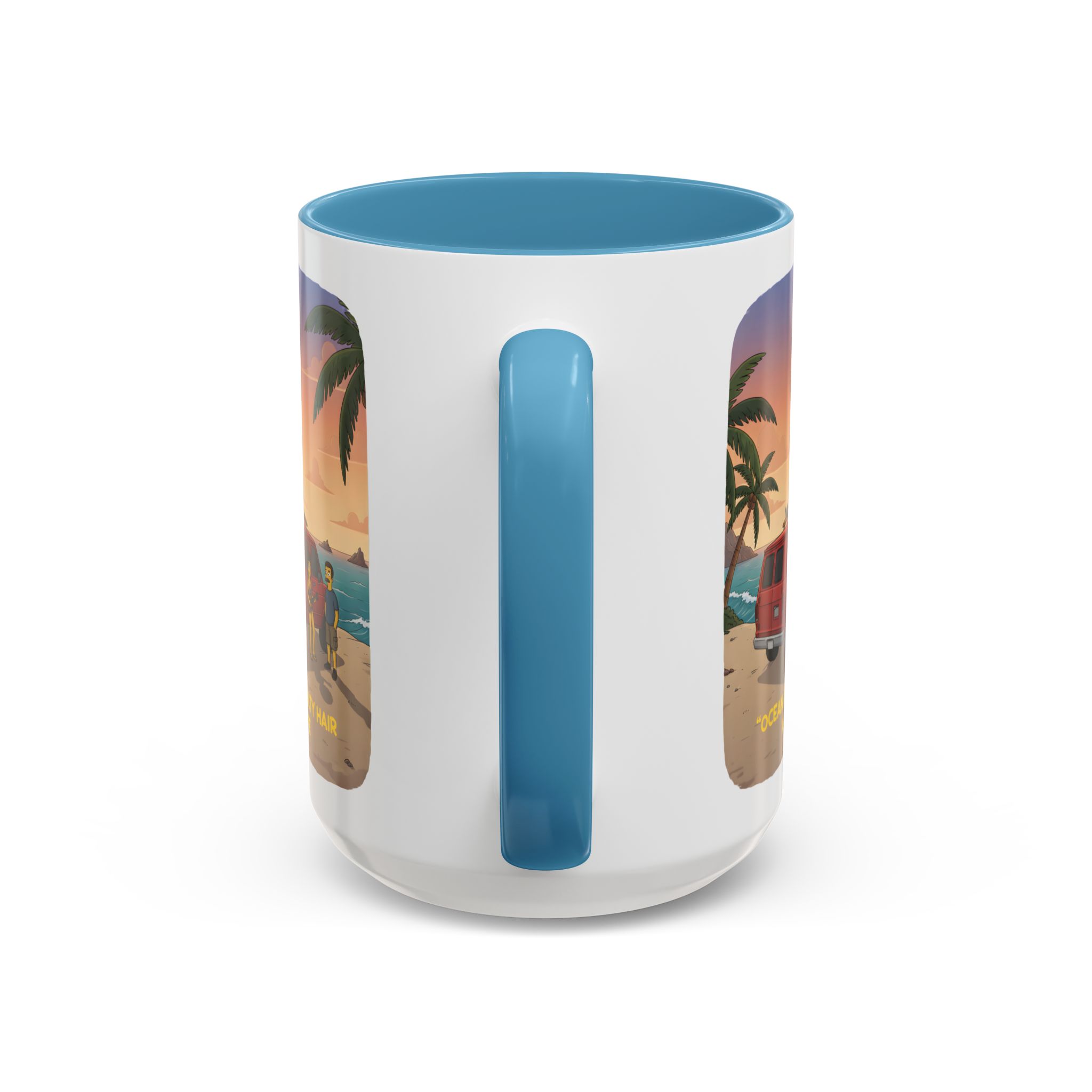Accent Coffee Mug (11, 15oz) — "Ocean Air Salty Hair Van Life" Design Sitcom-Line