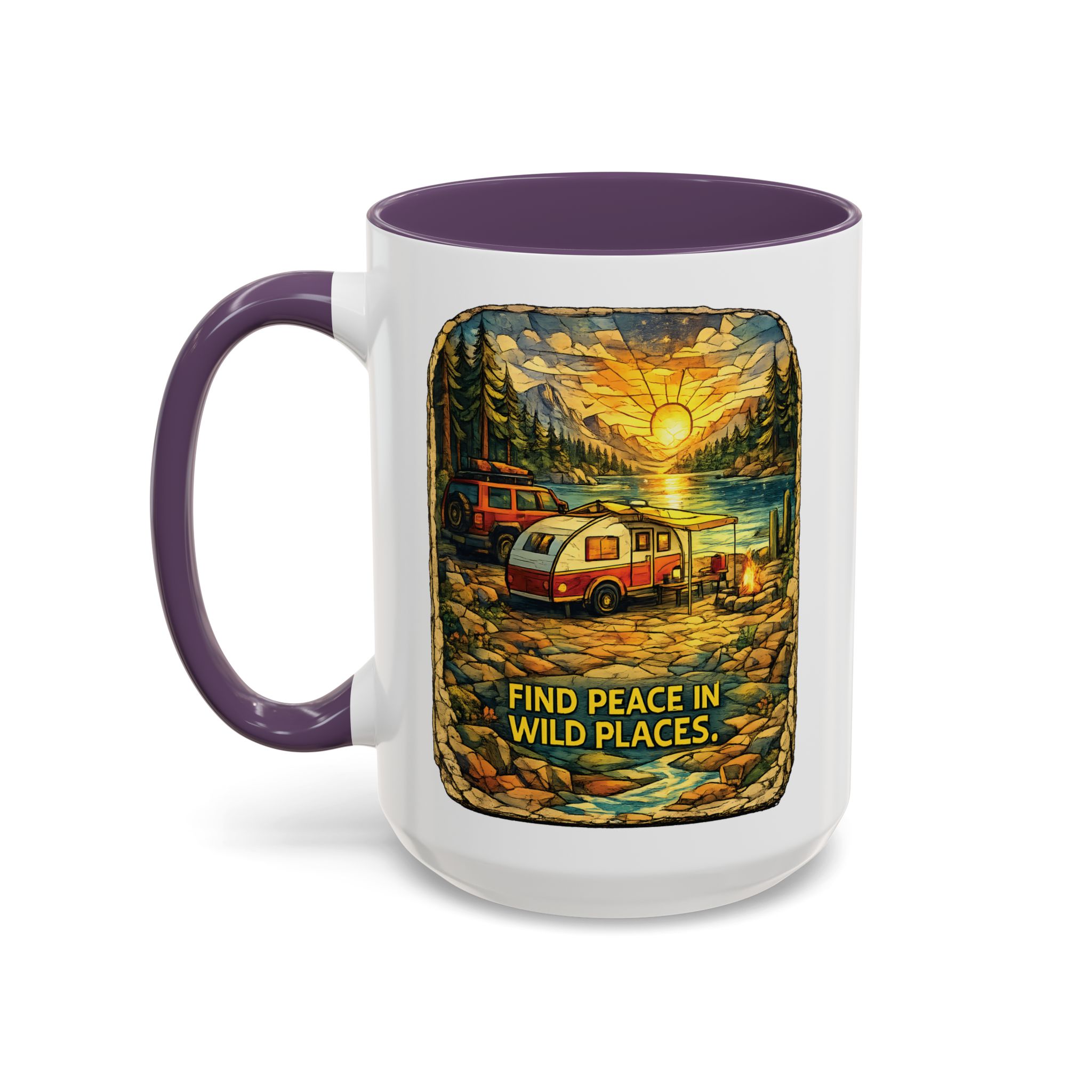 Accent Coffee Mug (11, 15oz) — "Find Peace In Wild Places" Design Cubic-Line
