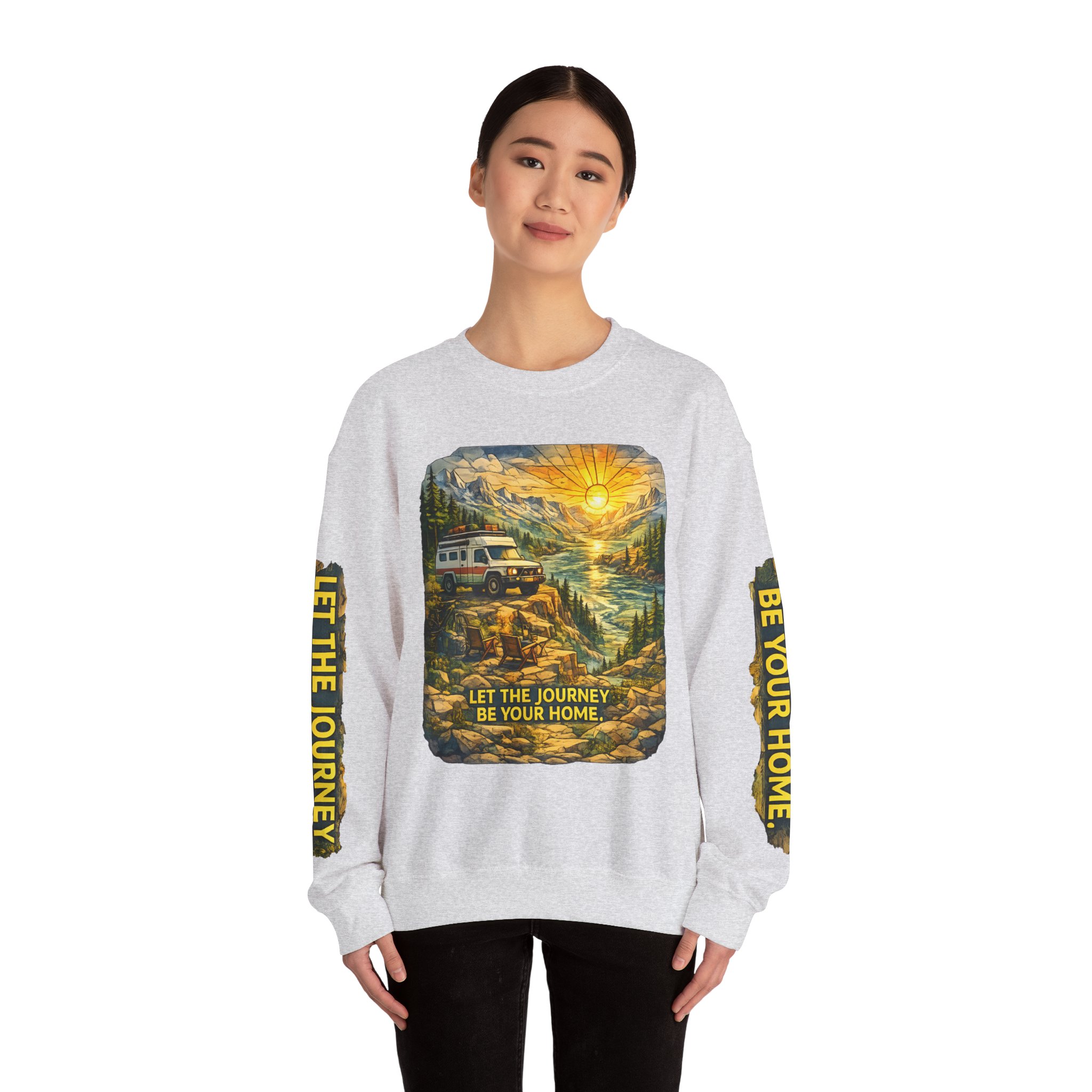 Unisex Heavy Blend™ Crewneck Sweatshirt — "Let The Journey Be Your Home" Design Cubic-Line