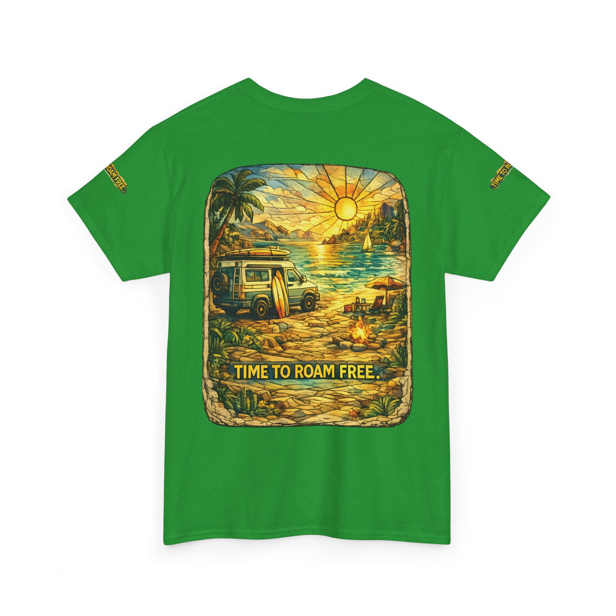 Unisex Heavy Cotton Tee — "Time To Roam Free" Design Cubic-Line