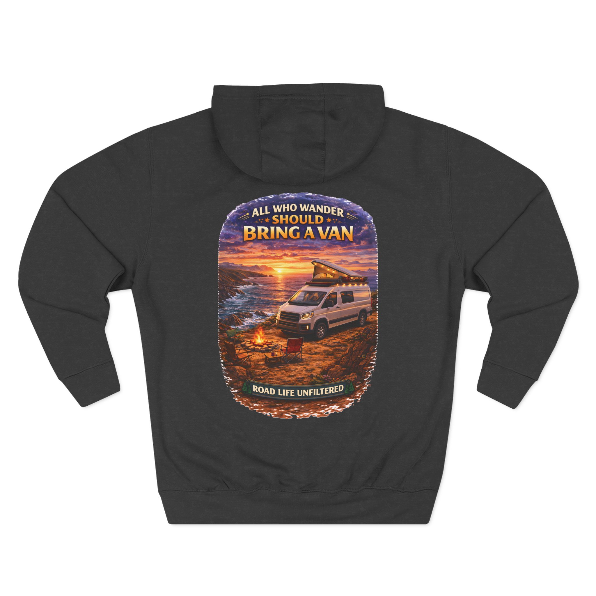 Three-Panel Fleece Hoodie - "All Who wander Should Bring A Van" Design Scenic-Line