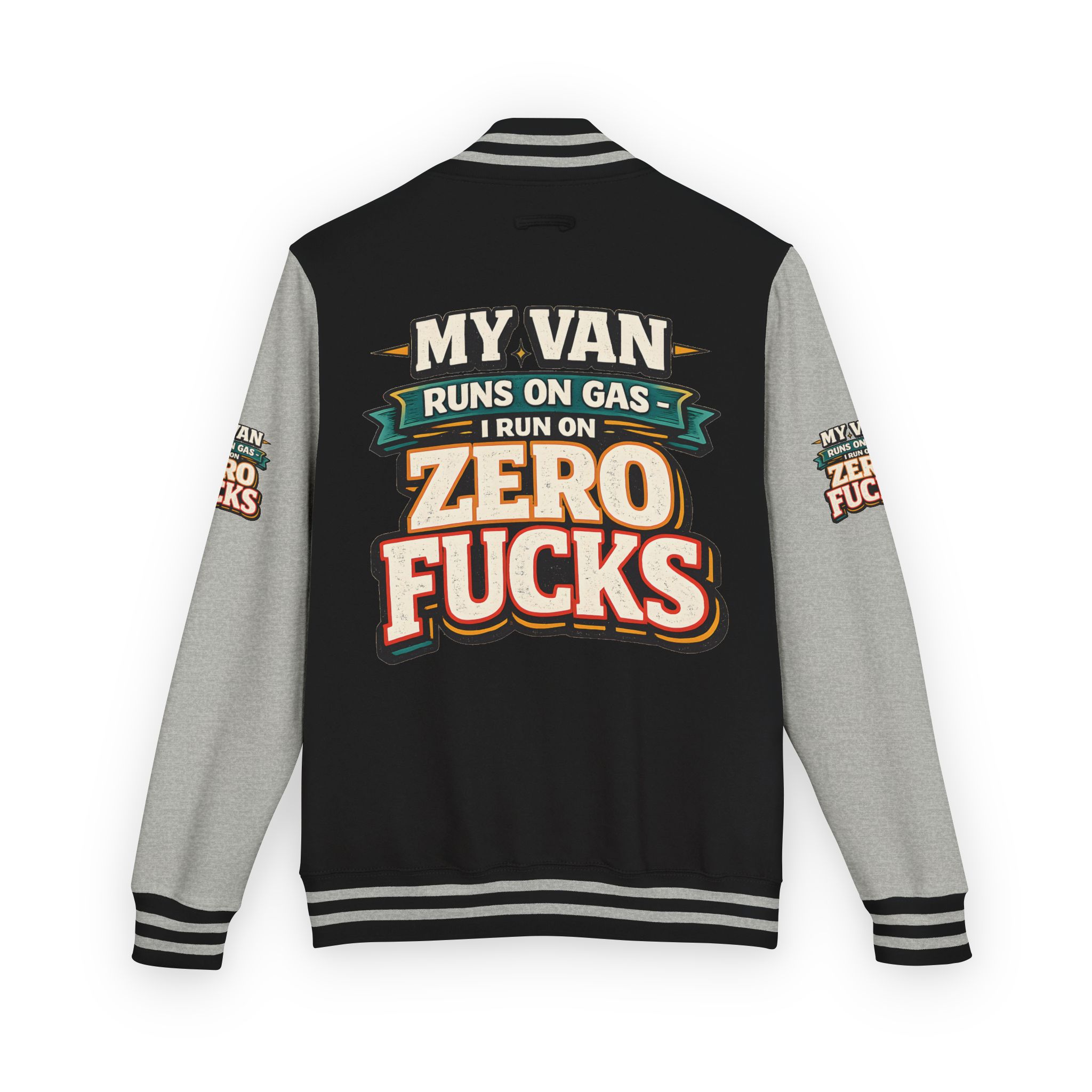 Unisex Heavyweight Letterman Jacket — "My Van Runs On Gas" Design F**K-Line