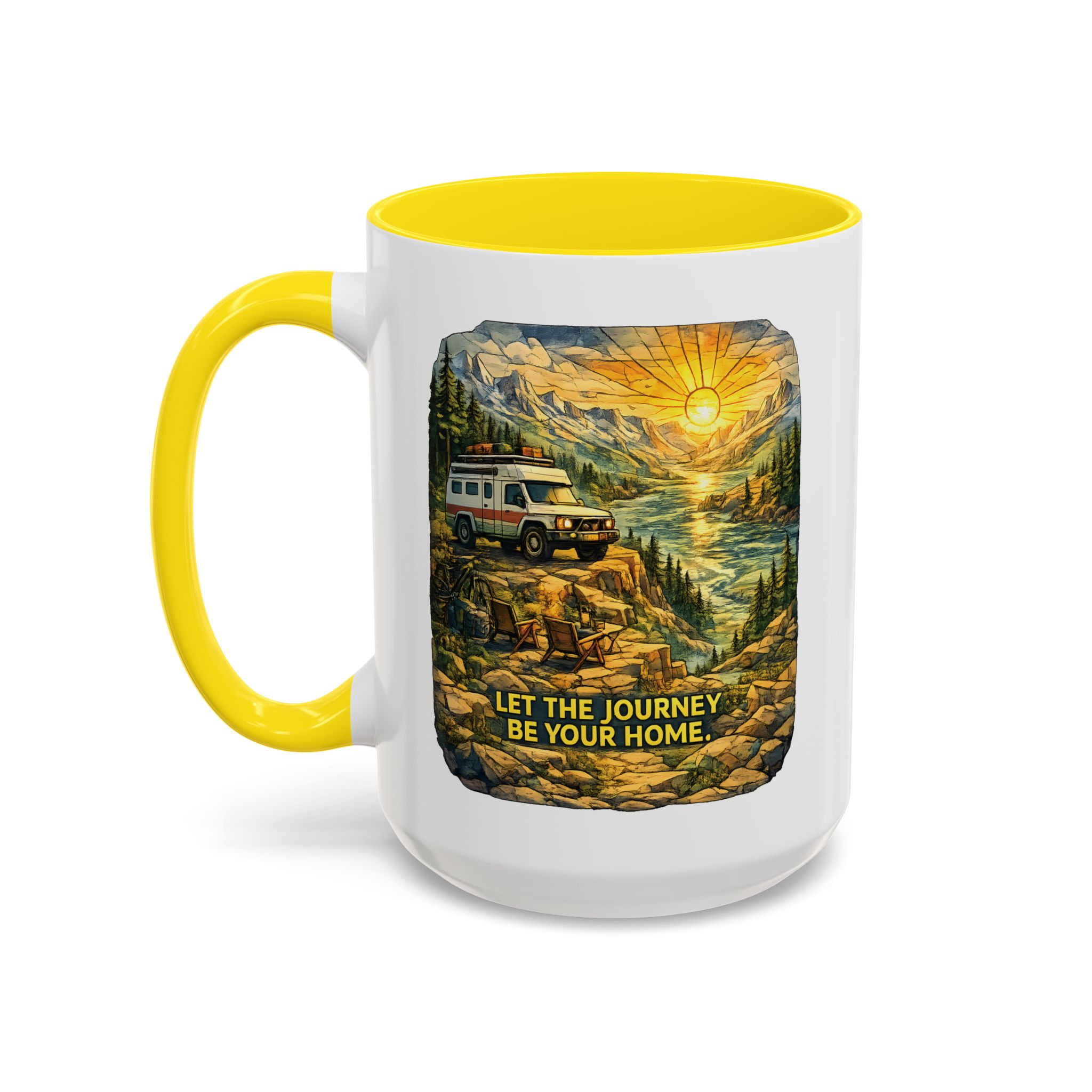 Accent Coffee Mug (11, 15oz) — "Let The Journey Be Your Home" Design Cubic-Line