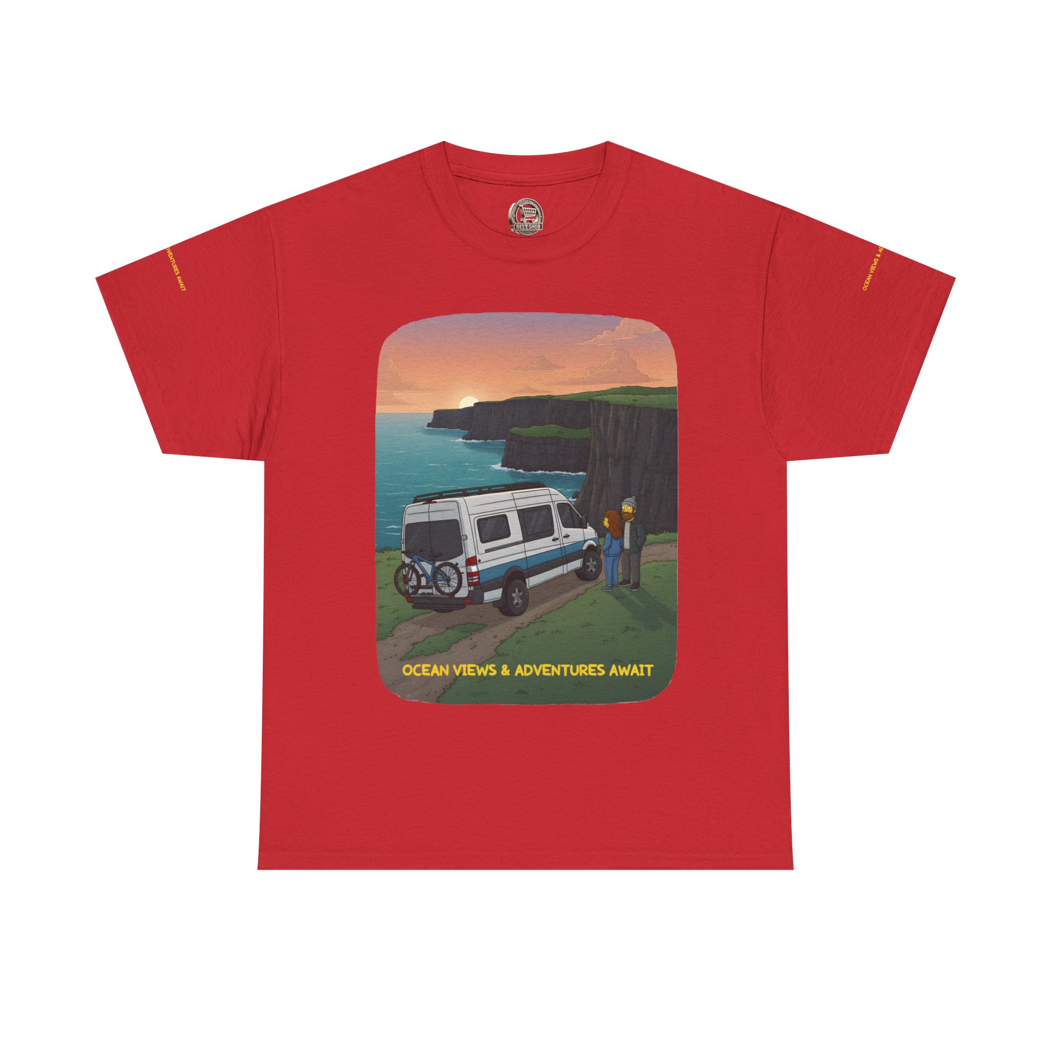 Unisex Heavy Cotton Tee — "Ocean Views-Adventures Awaits" Design Sitcom-Line