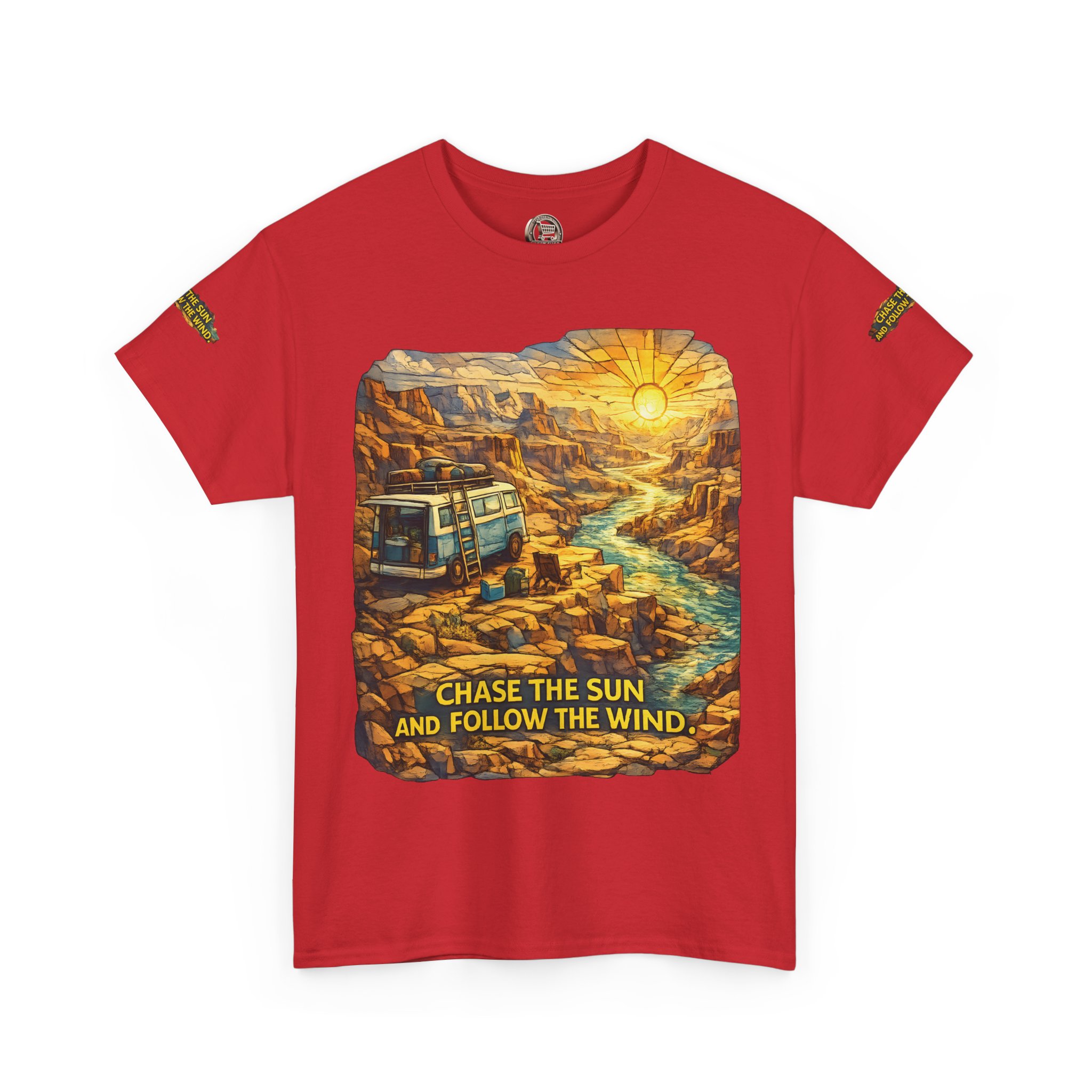 17706262047982217404_2048.jpeg Unisex Heavy Cotton Tee — "Chase The Sun And Follow The Wind" Design Cubic-Line