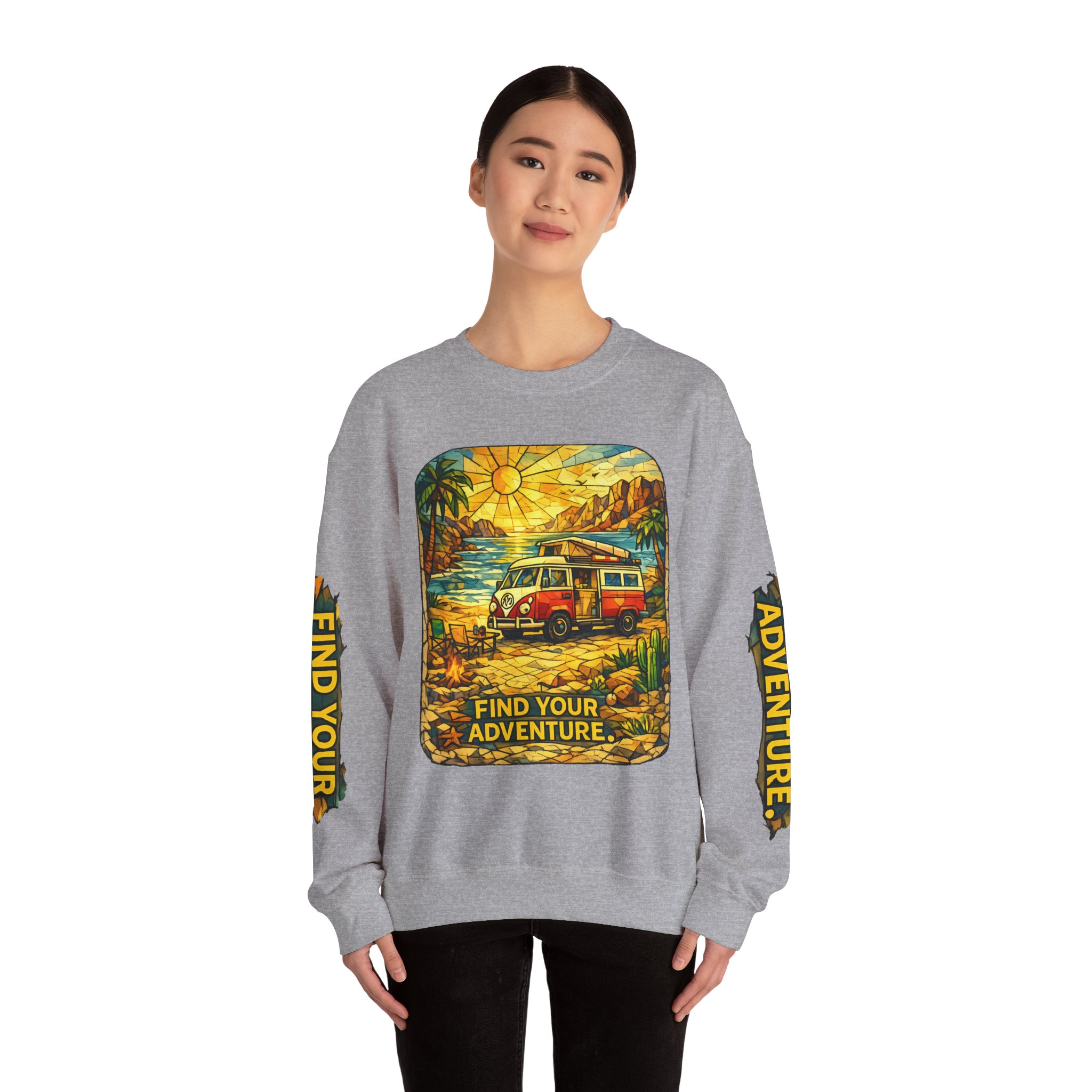 Unisex Heavy Blend™ Crewneck Sweatshirt — "Find Your Adventure" Design Cubic-Line