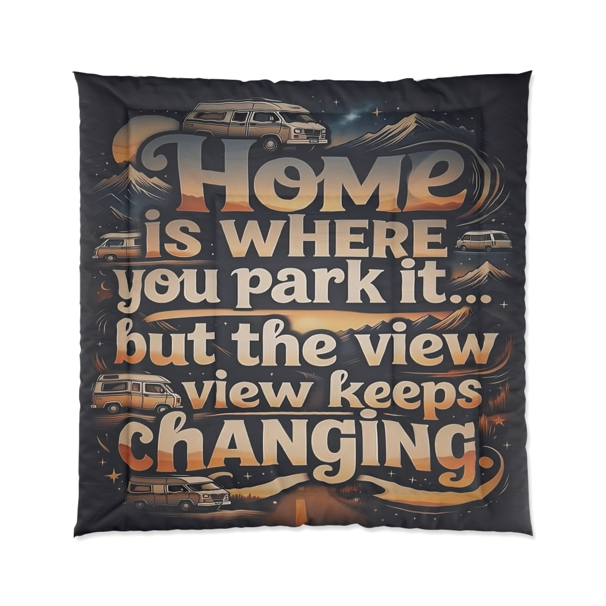 Comforter - "Home Is Where You Park It" RV Camper Comforter, Travel Trailer Bedding for Van Life Lovers