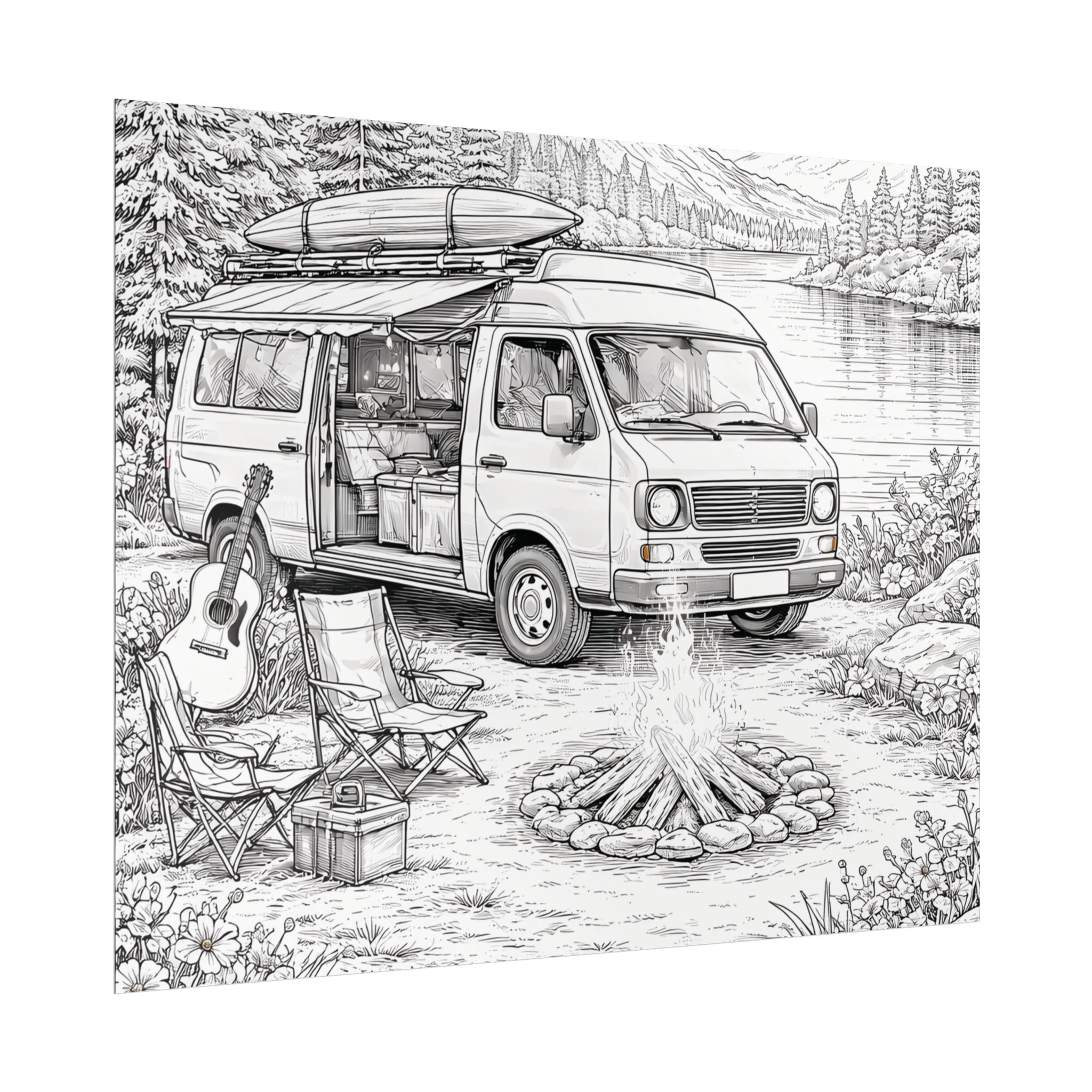 Campervan Poster — Vintage RV Camping Landscape Wall Art