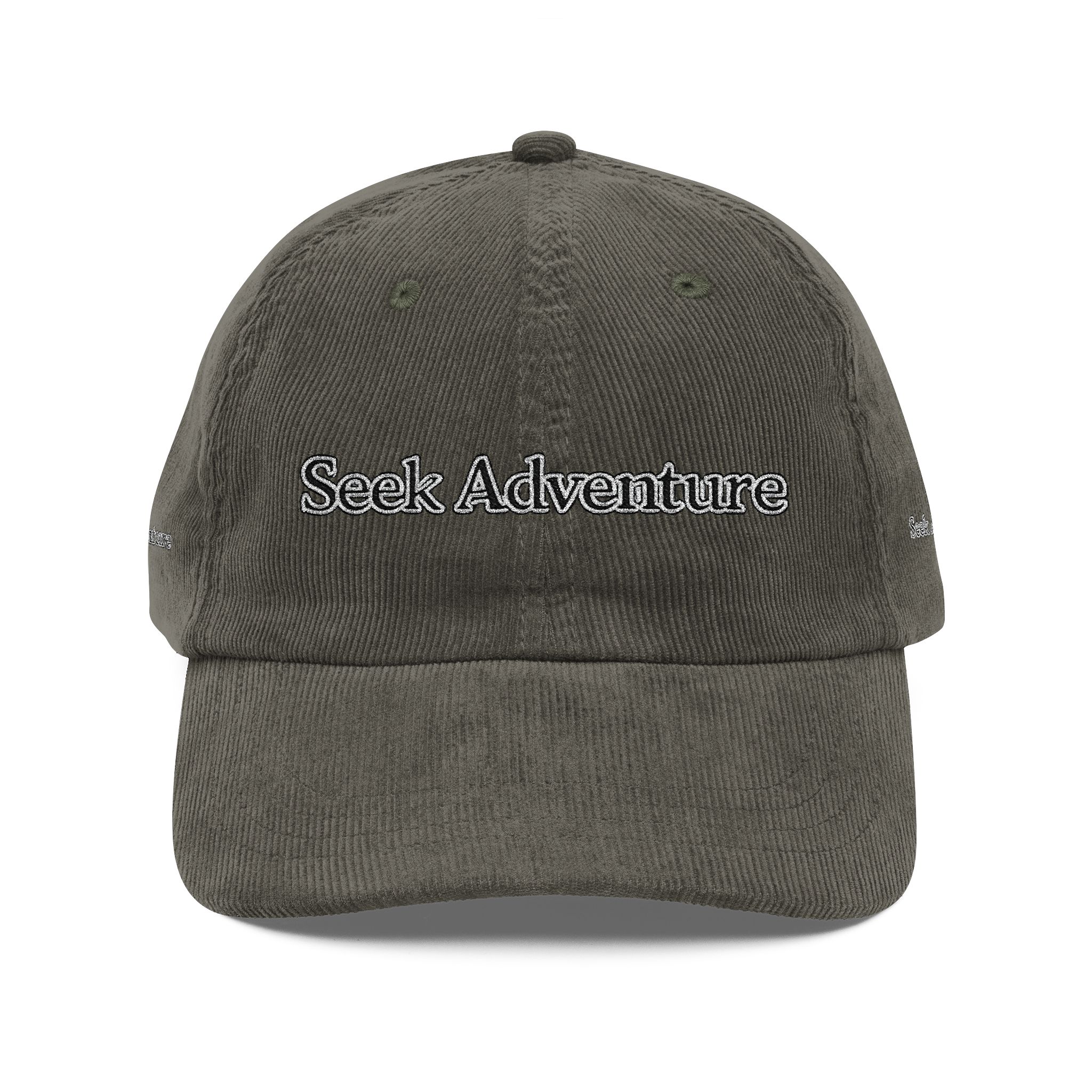 Vintage Corduroy Cap (Embroidery) — "Seek Adventure" Embroidered Hat