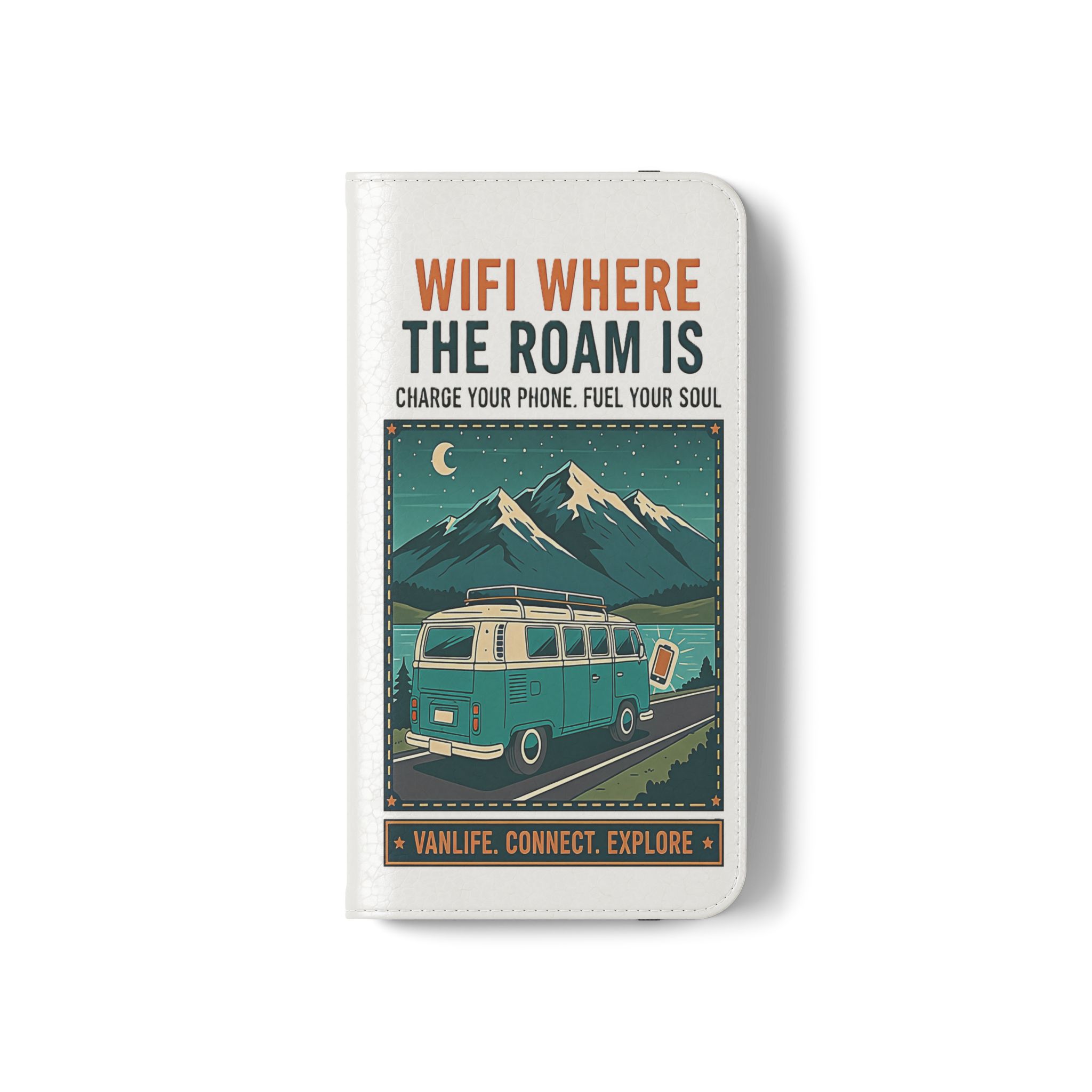 Flip Phone Case — “WiFi Where the Roam Is” Vanlife Wallet Case
