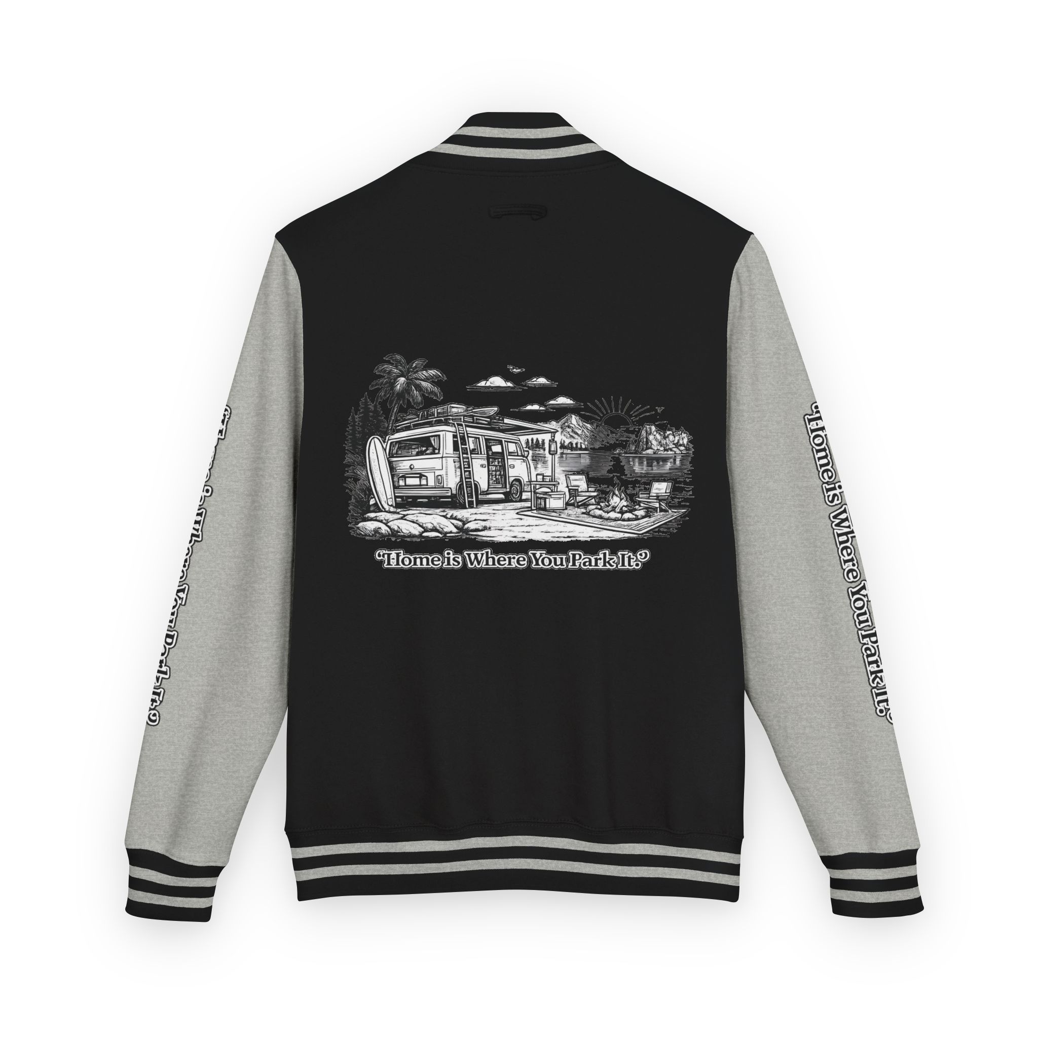 17722966670966119421_2048-1.jpeg Unisex Heavyweight Letterman Jacket — "Home Is Where You Park It" Travel Varsity Coat