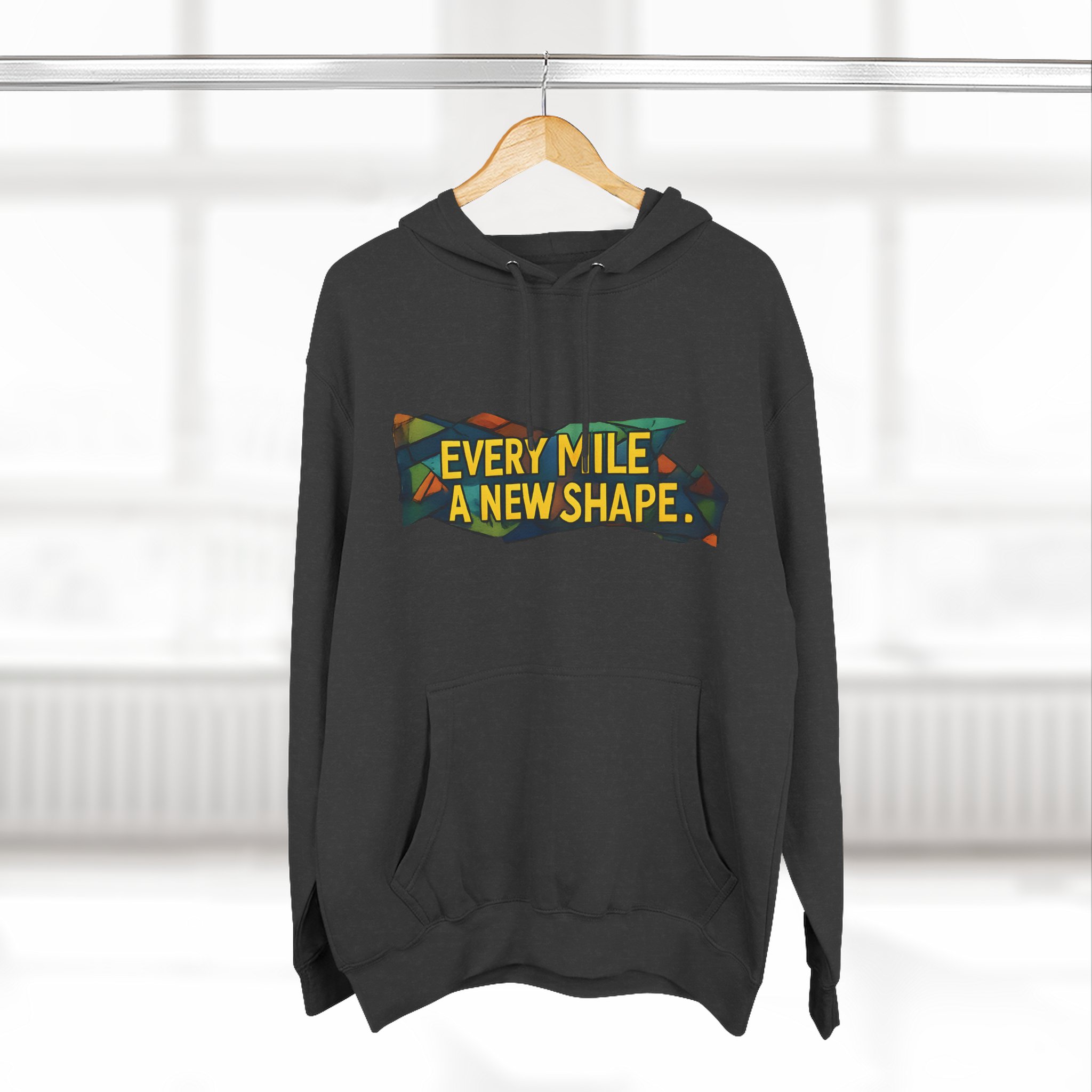 Three-Panel Fleece Hoodie - "Every Mile A New Shape" Design Cubic-Line